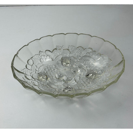 Vintage clear Thumbprint Fruit Bowl • Indiana Glass • Large Scalloped Pressed Glass Centerpiece • clear Serving Bowl. Rare MCM decor