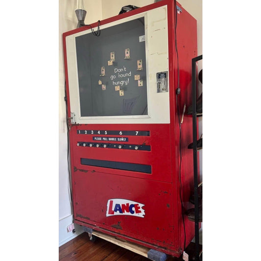 Working Vintage Lance Snack Vending Machine | Mid Century Industrial Display | Red Metal Commercial Decor. Mid century advertisement