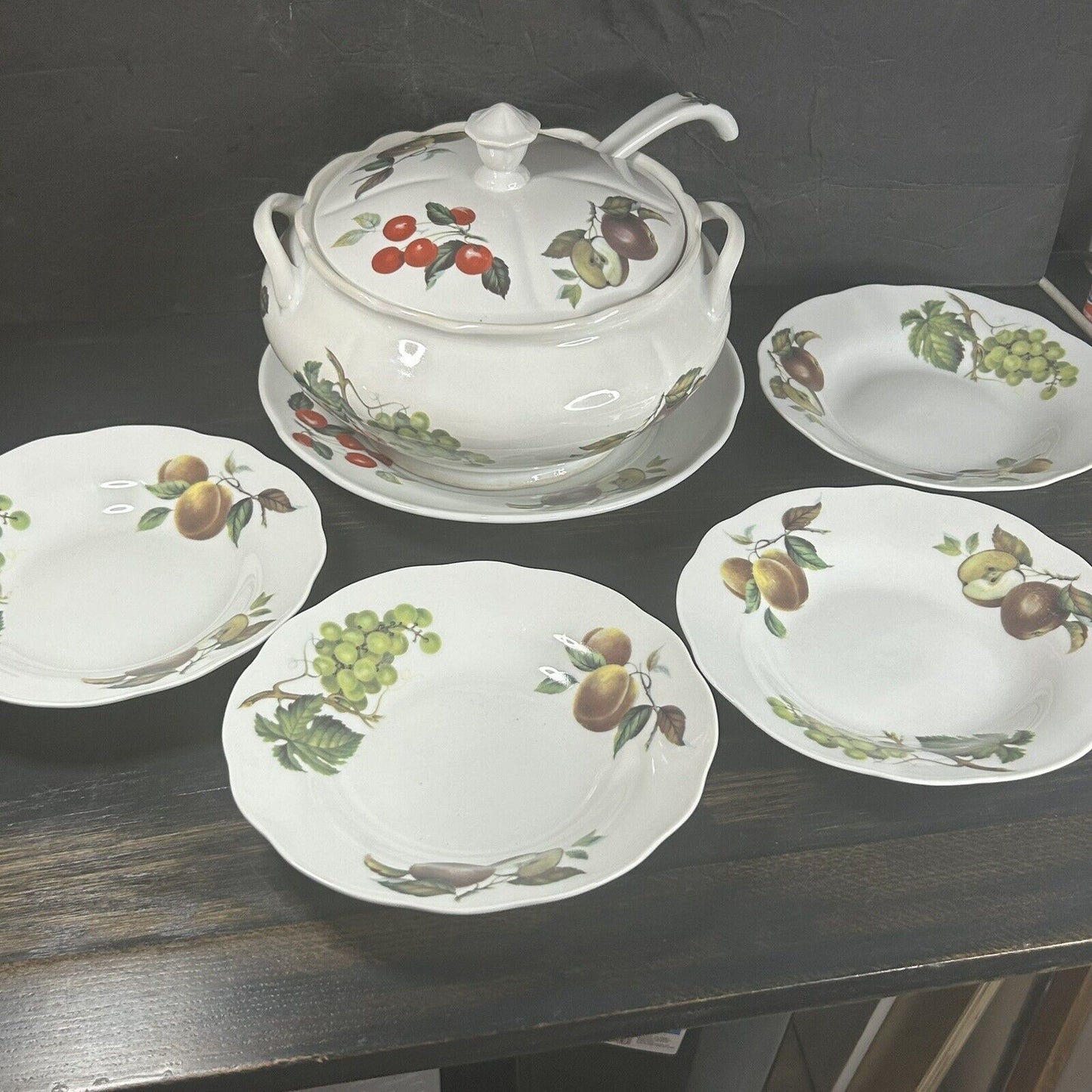 BIA International Cordon Bleu Fruit Tureen with Underplate, Ladle & 4 Soup Bowls