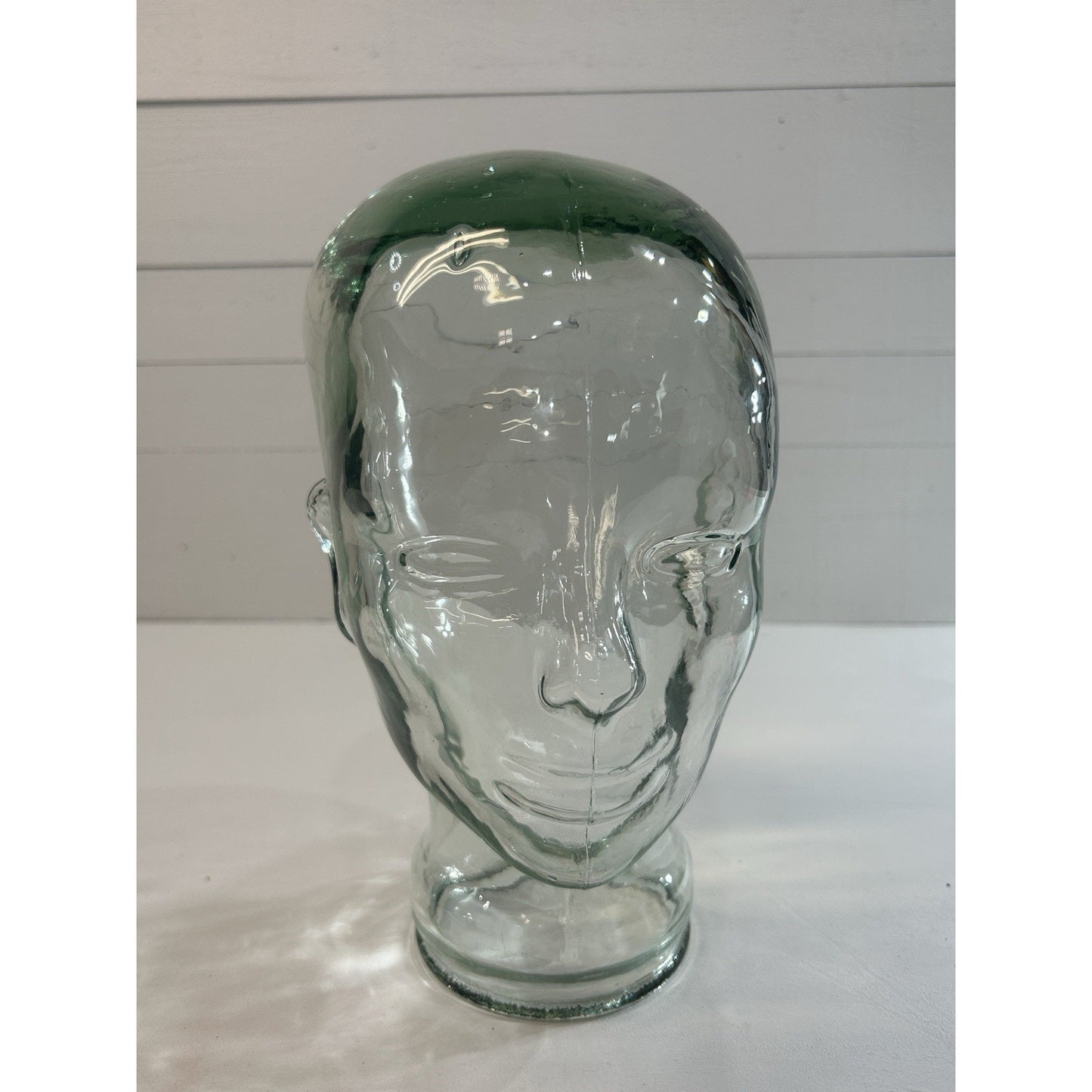 Vintage Glass Mannequin Head Clear with Green Tint & Bubbles Store Display 11.5”