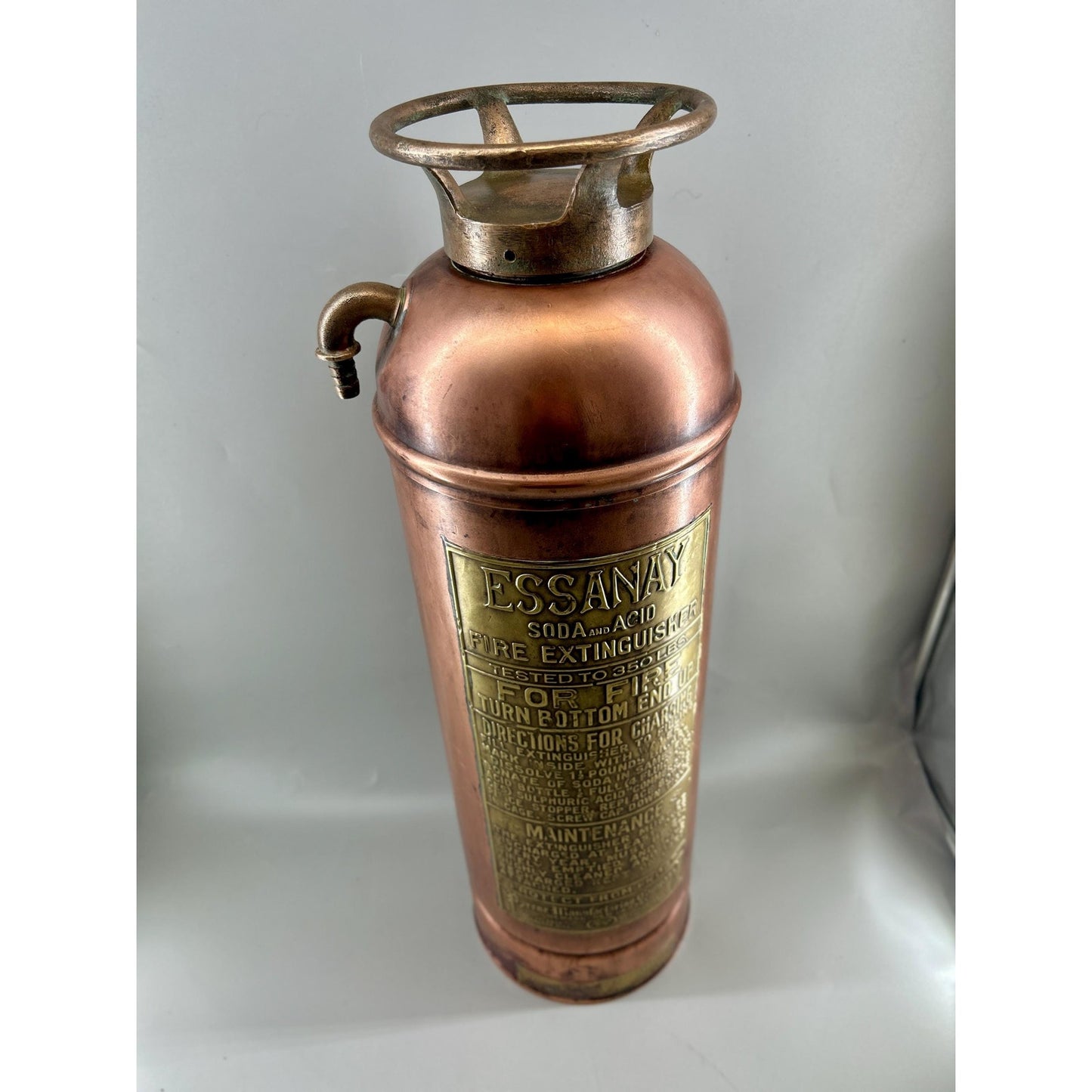 Antique ESSANAY Soda Acid Fire Extinguisher Copper Brass Original Glass Bottle Industrial Firehouse Decor Early 1900s