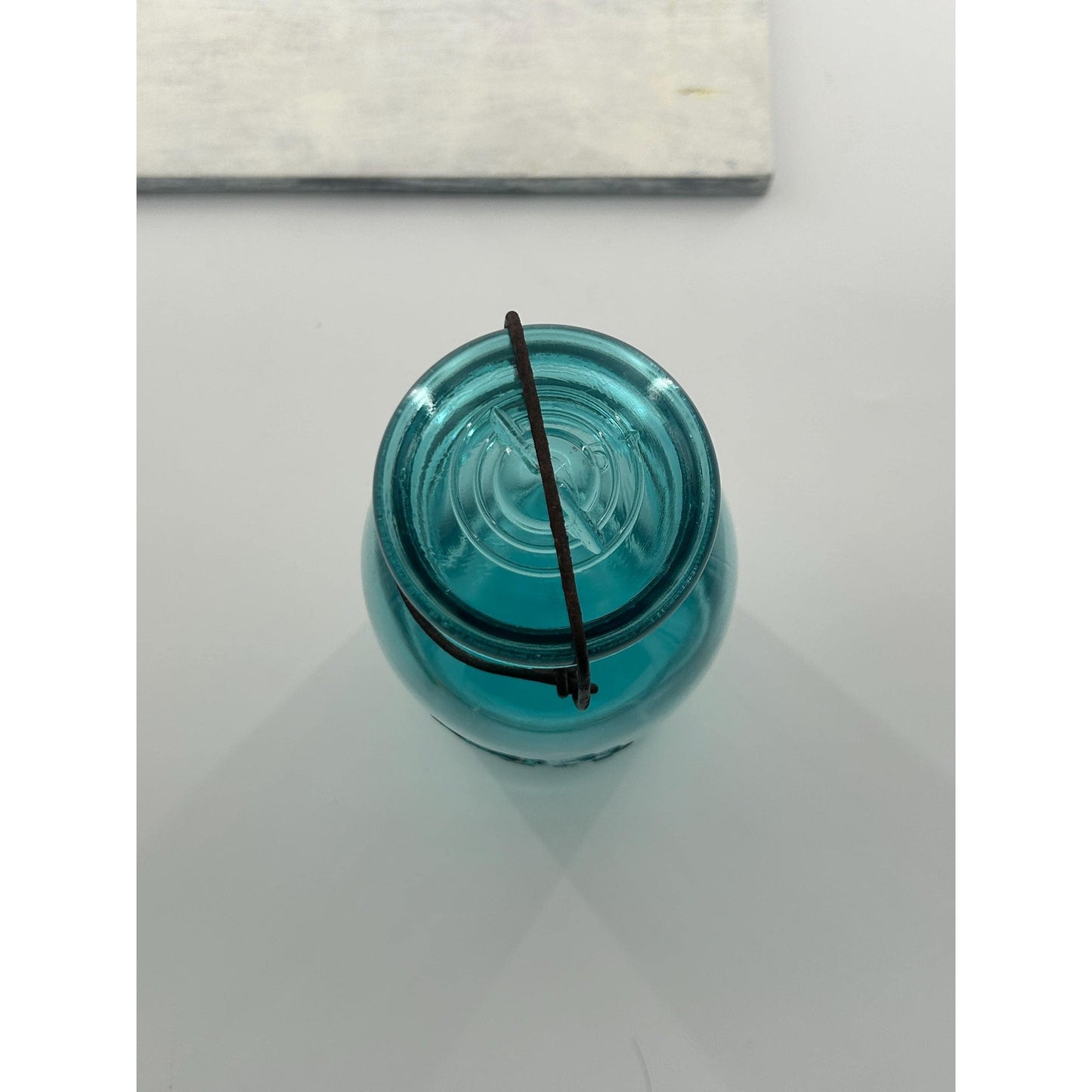 Ball Ideal Aqua Glass Mason Jar w/ Wire Bail Rustic Farmhouse Decor