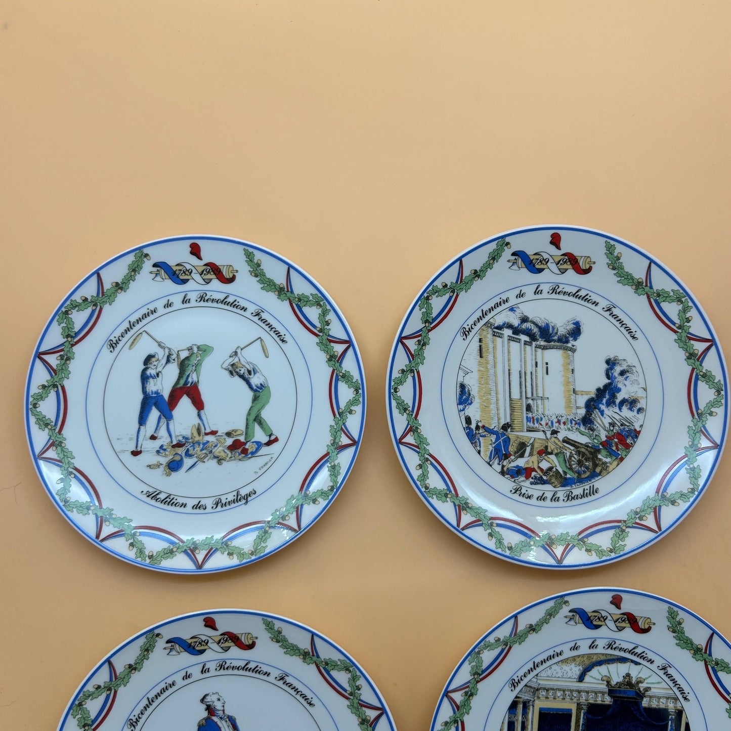 French Revolution Bicentennial Plate Set • Apilco France Porcelain • Bastille Lafayette Estates General • 1989 Wall Decor