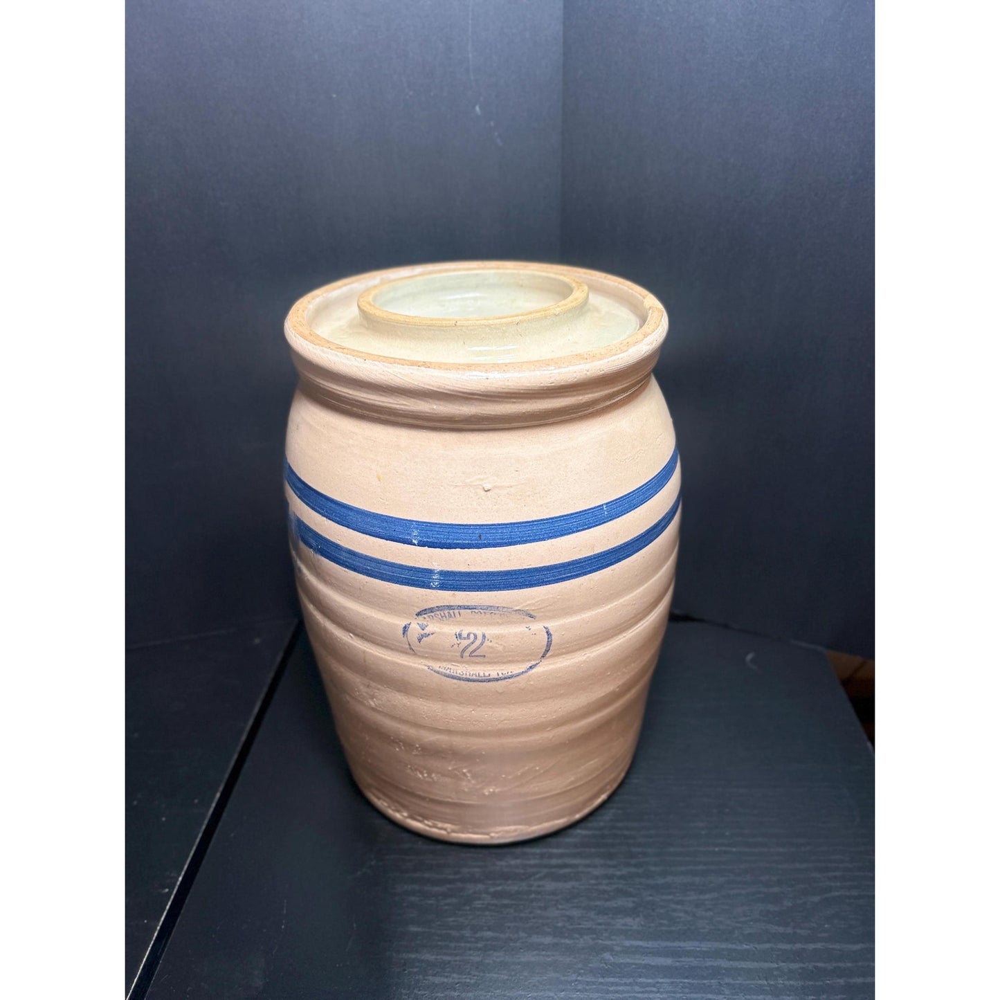 Antique Marshall Pottery 2 Gallon Butter Churn w/ Original Lid | Texas Stoneware Crock | Rustic Farmhouse Primitive Decor | 1930s–1950s