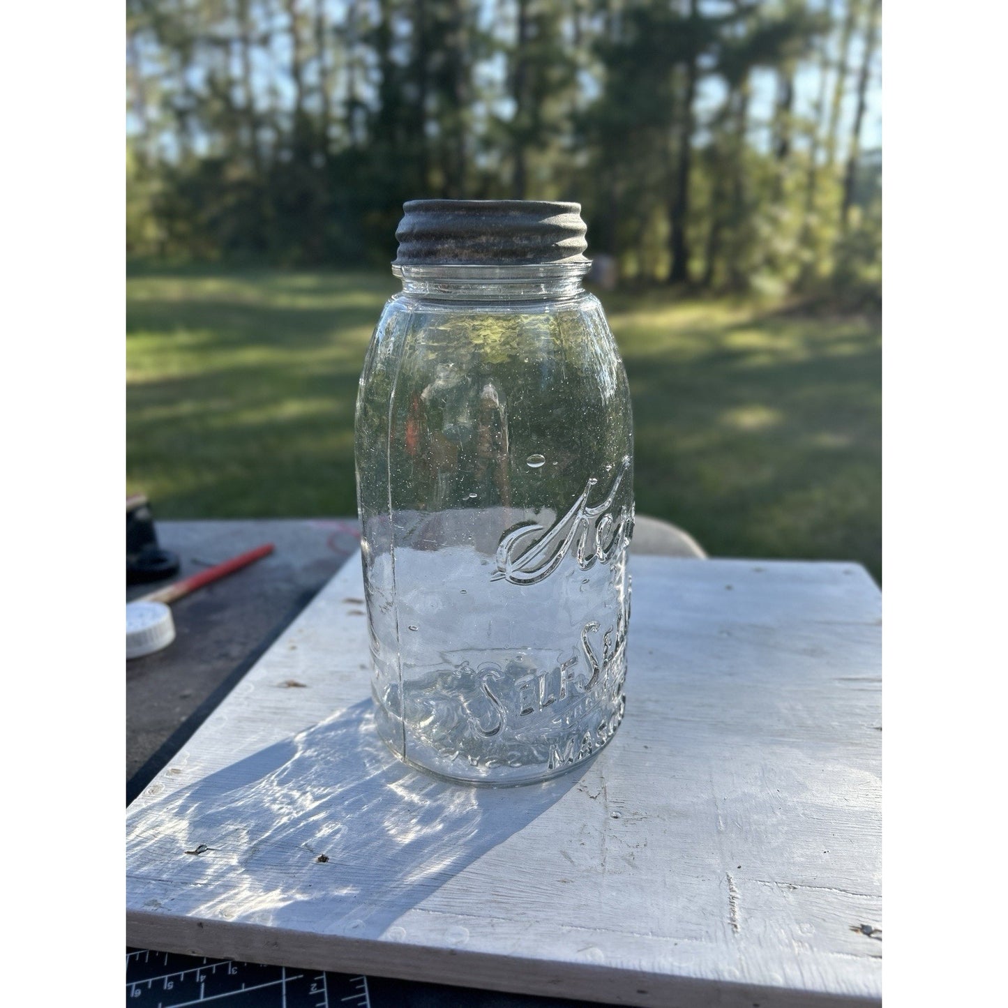 Rare Kerr Mason Jar Sand Springs OK 1915 Patent Seed Bubble Glass Near Mint