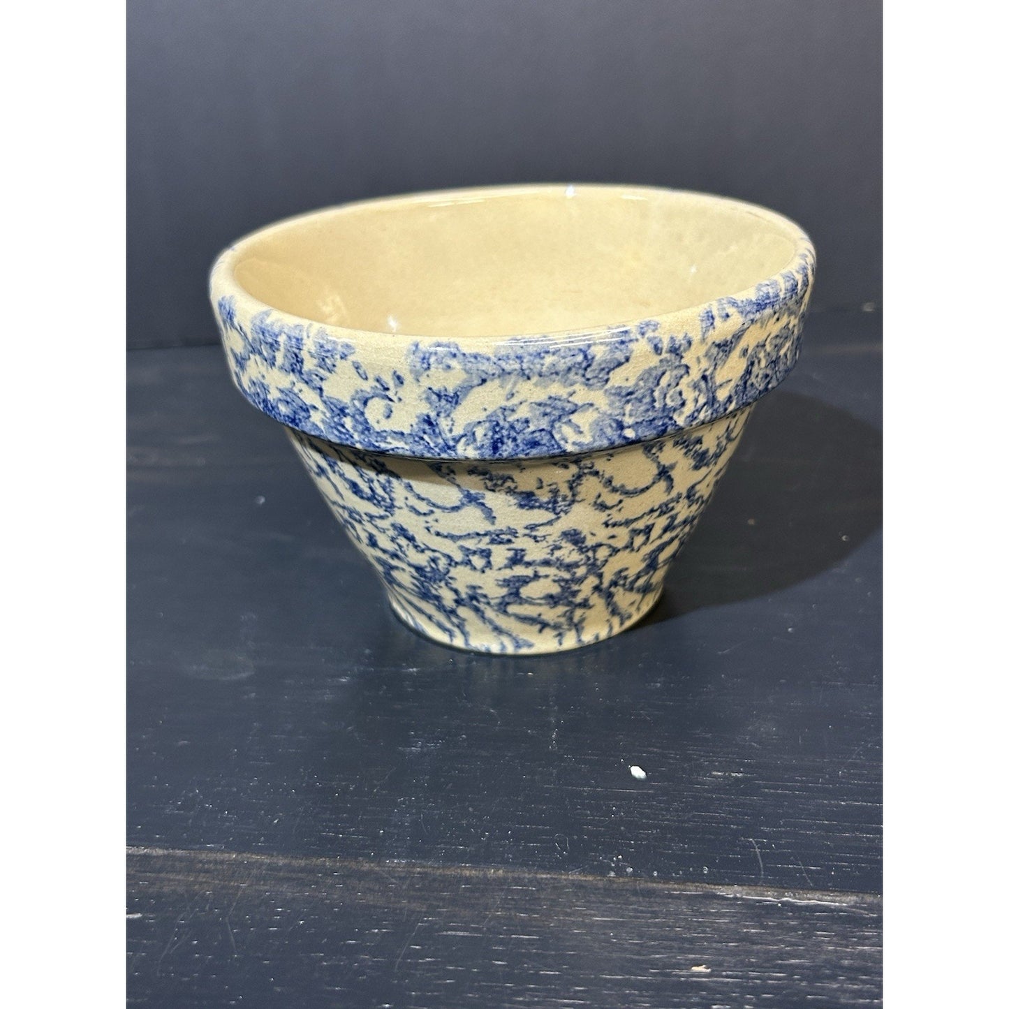 Vintage R Ransbottom 305 Mixing Bowl Blue Spongeware Roseville Ohio Pottery