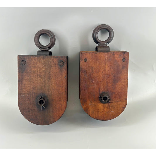 Antique Wooden Barn Pulley Block Pair Primitive Farm Hay Trolley Pulleys Rustic Industrial Farmhouse Decor Architectural Salvage