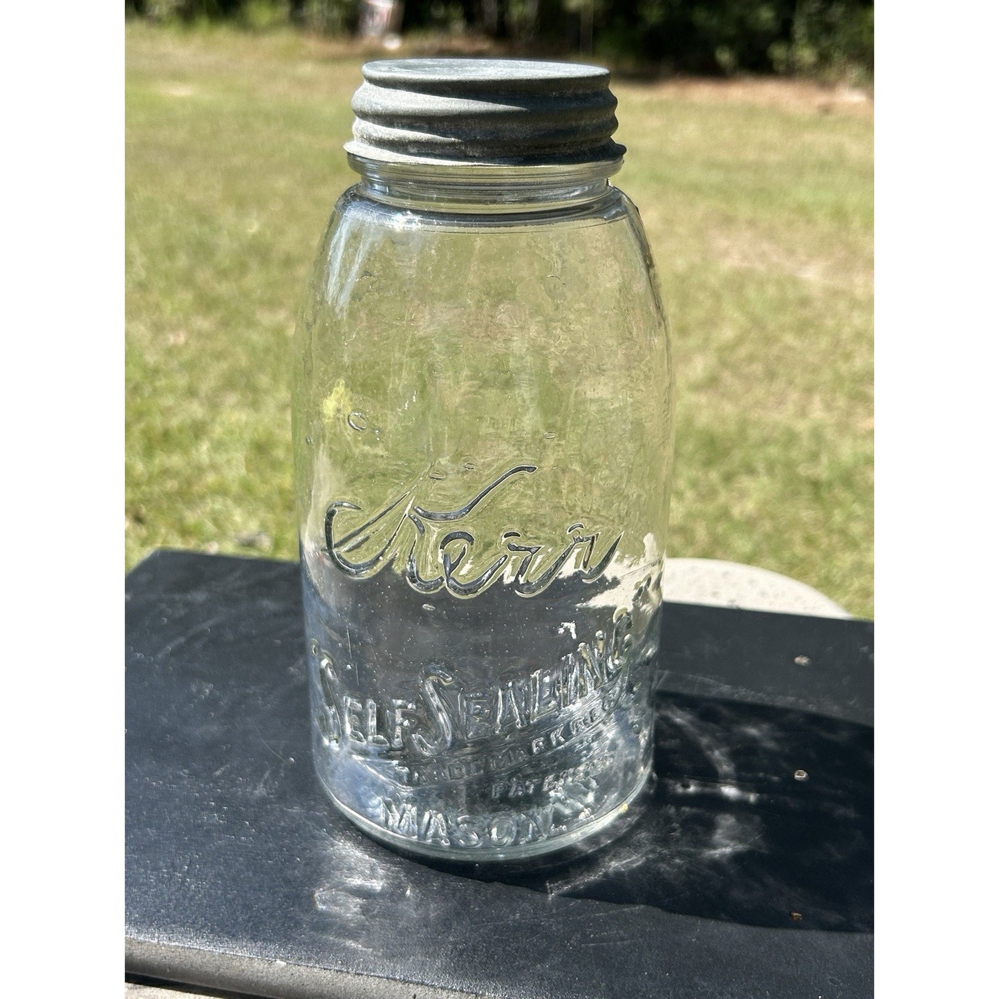 Rare Kerr Mason Jar Sand Springs OK 1915 Patent Seed Bubble Glass Near Mint