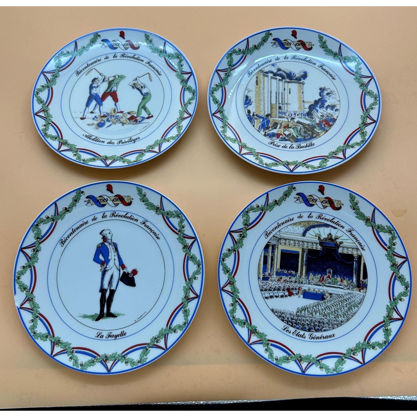 French Revolution Bicentennial Plate Set • Apilco France Porcelain • Bastille Lafayette Estates General • 1989 Wall Decor