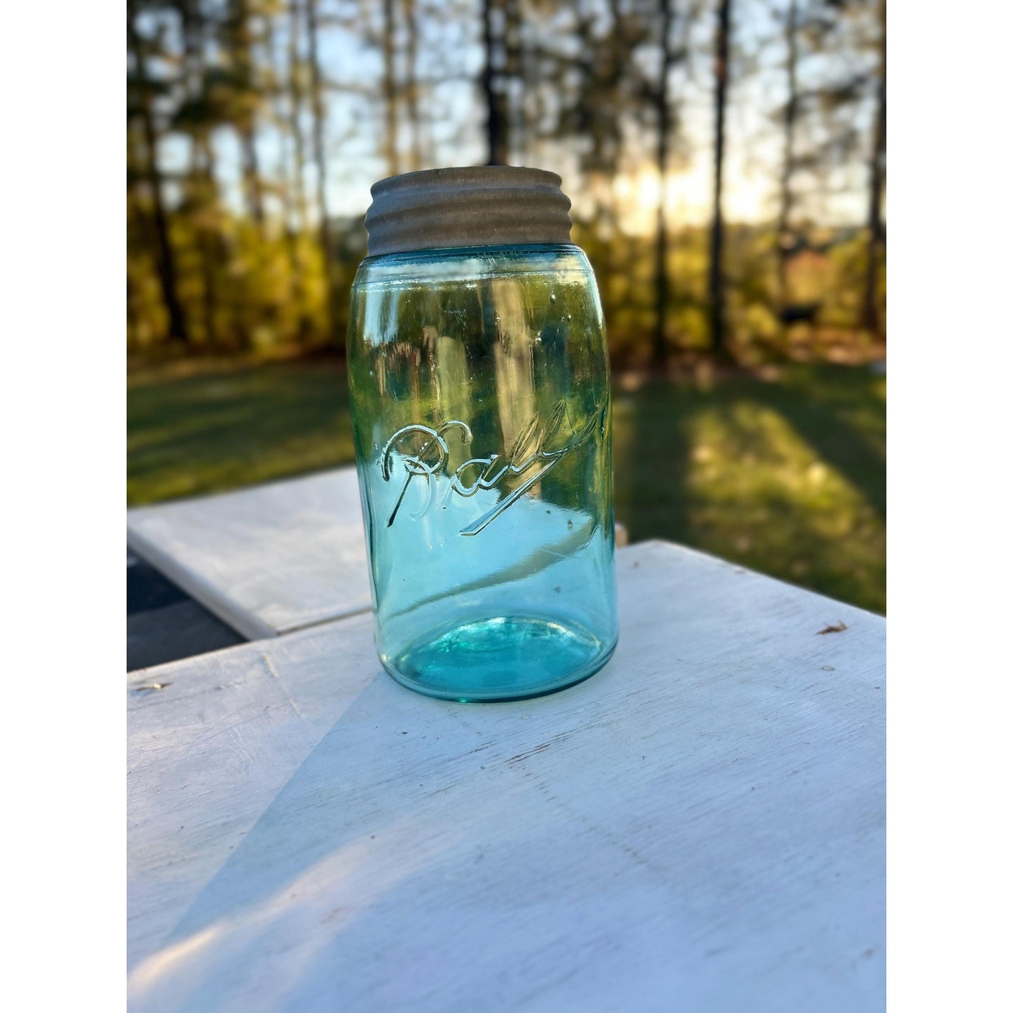 1900-1910 Ball Mason W "triple L Jar Quart Aqua Blue Glass W Lots Of Bubbles! | Mason_jar | Rare_jar | Blue_mason | Home_decor | Zinc
