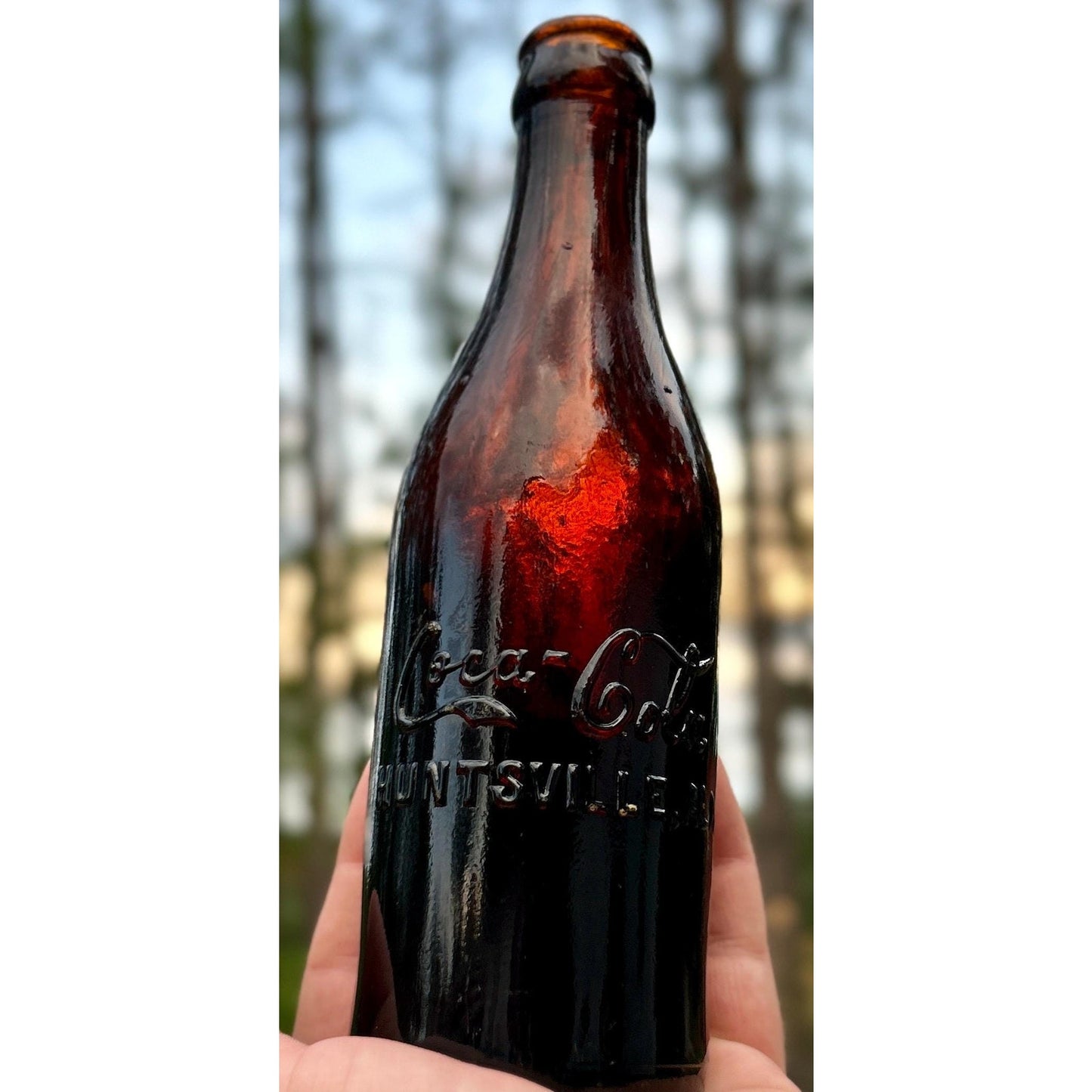 Antique 1910 Huntsville Alabama Coca-Cola Bottle, Cherry Amber Straight-Sided Coke, Double ROOT Error, Root 1069, Near Mint