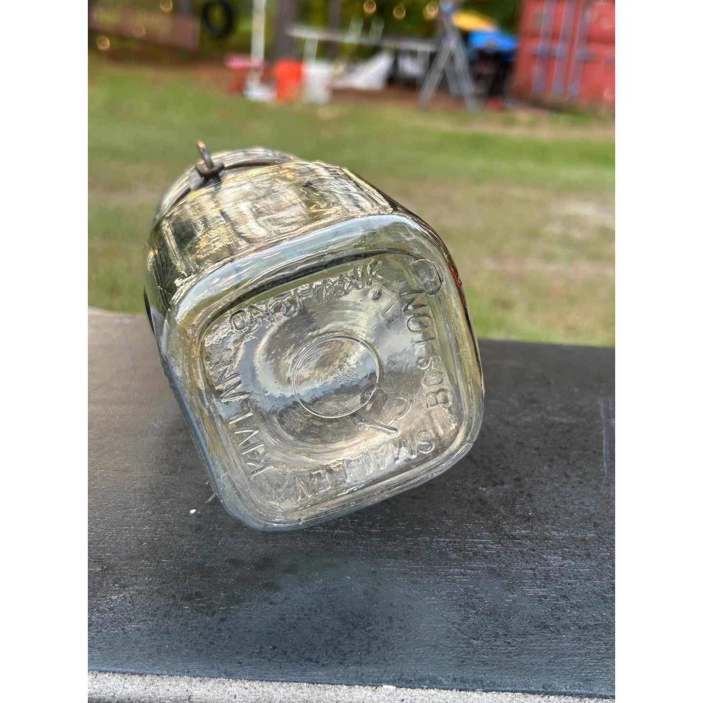Vintage 1930s–1950s Queen Wide Mouth Square Glass Canning Jar with Wire Bail Lid – Dominion Glass Canada Antique Farmhouse Kitchen Storage