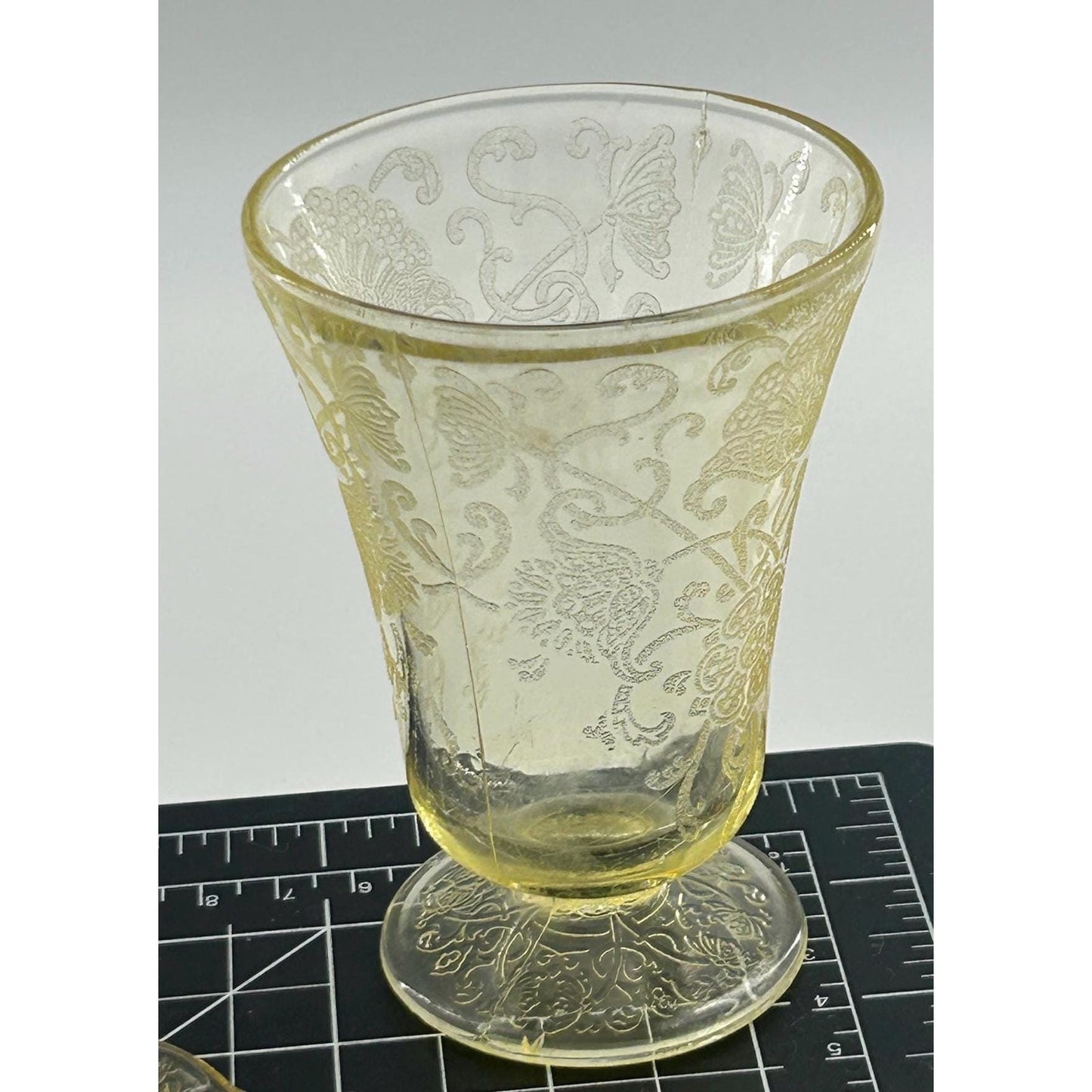Federal Glass Madrid Yellow Depression Set Tumblers & Plate 1930s
