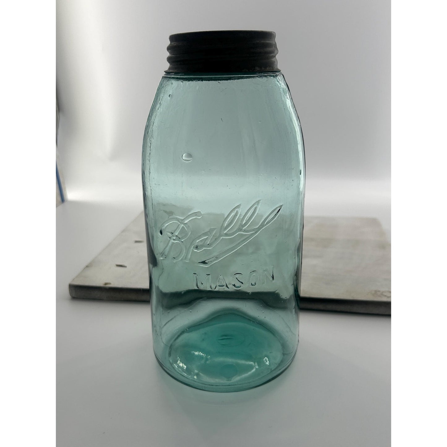 Antique Ball Triple L Half Gallon Aqua Mason Jar 1900–1910 Early Script Fruit Jar Ball Bros Glass Embossed Original Zinc Lid