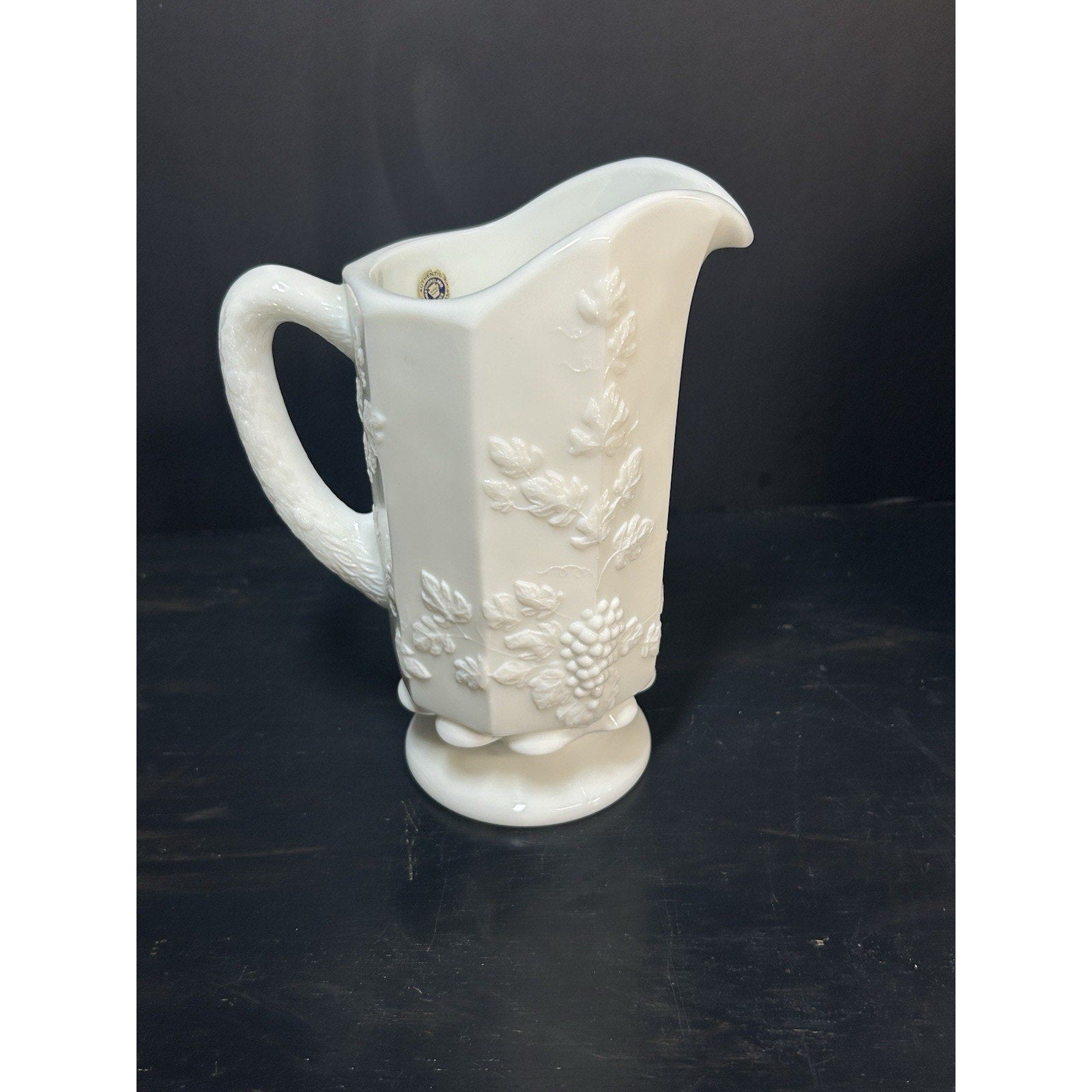 Vintage Westmoreland pitcher milk glass embossed grapes natural