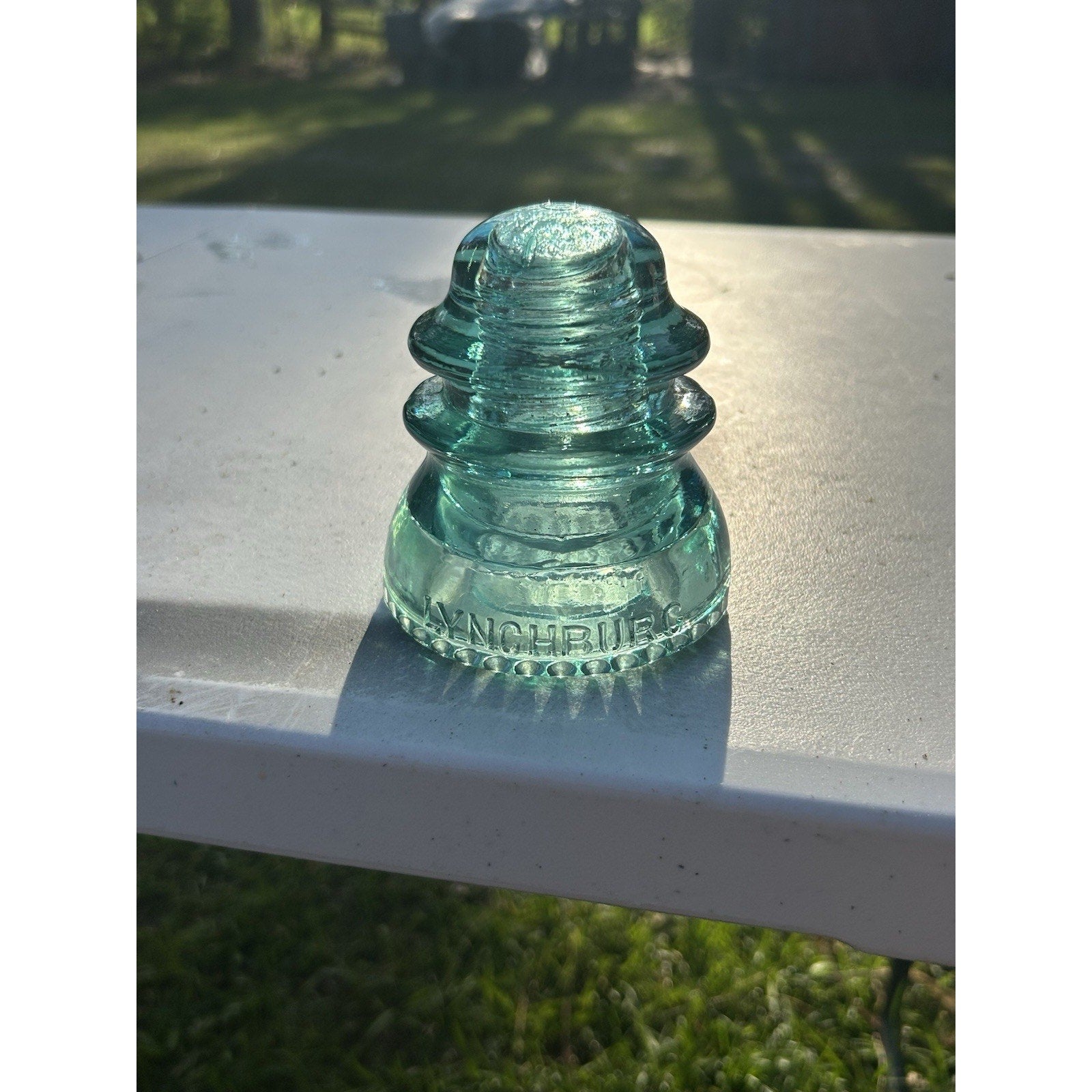 Lynchburg No 44 insulator ice blue glass threading inner skirt