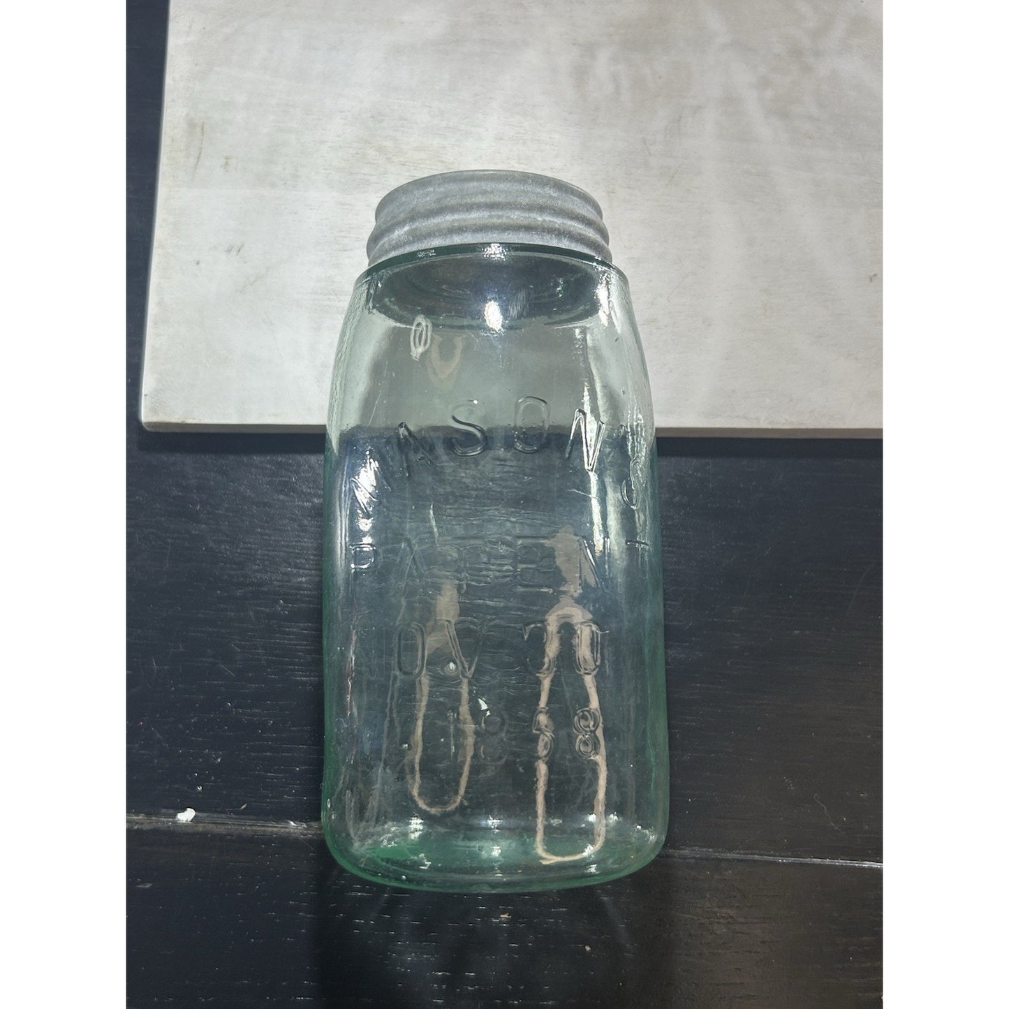 Rare 1858 Mason jar scale reference — quart size antique American glass, authentic period canning jar