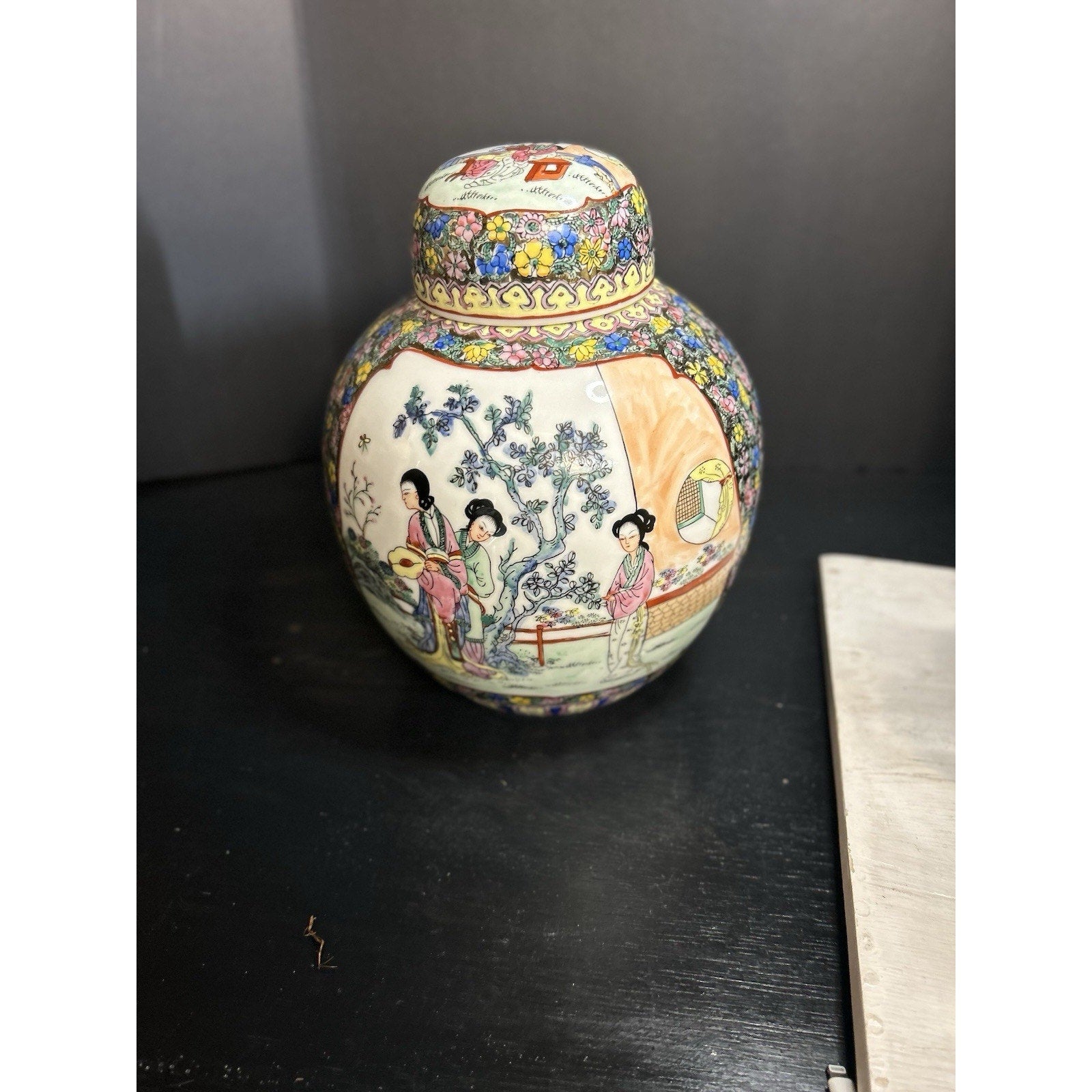 Large vintage Chinese ginger jar hand painted rose detail