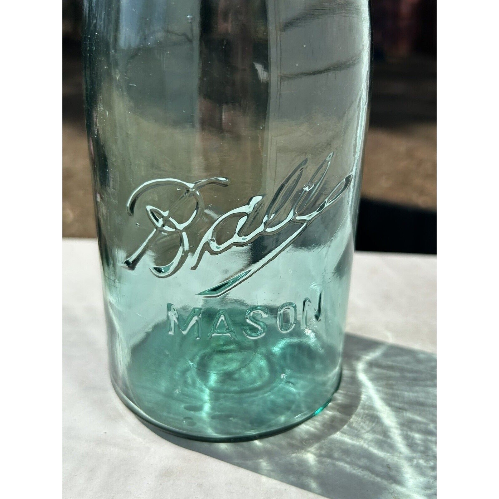 Ball Triple L 1900-1910 quart jar back view aqua glass