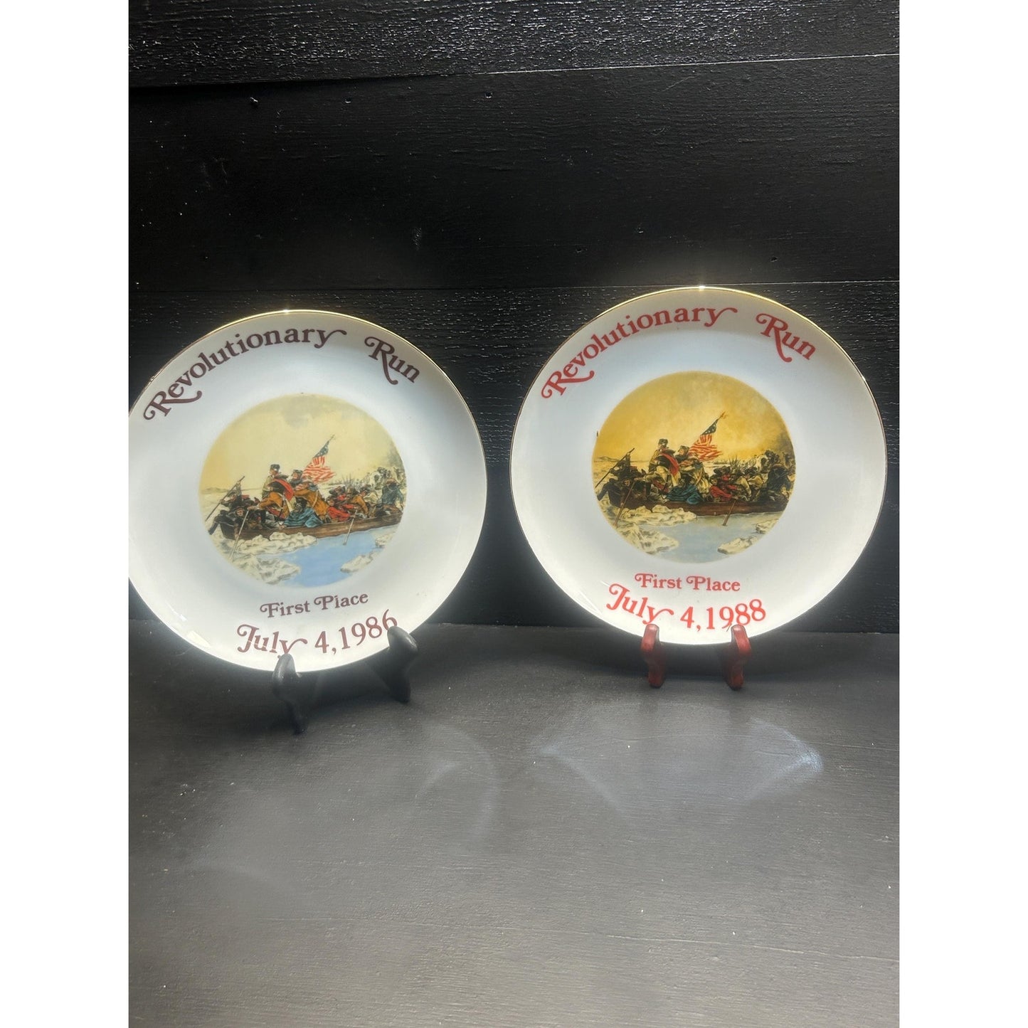 Revolutionary Run Plates Set 1986 1988 1989 – Washington Crossing the Delaware – July 4th Commemorative Patriotic Collectibles. America