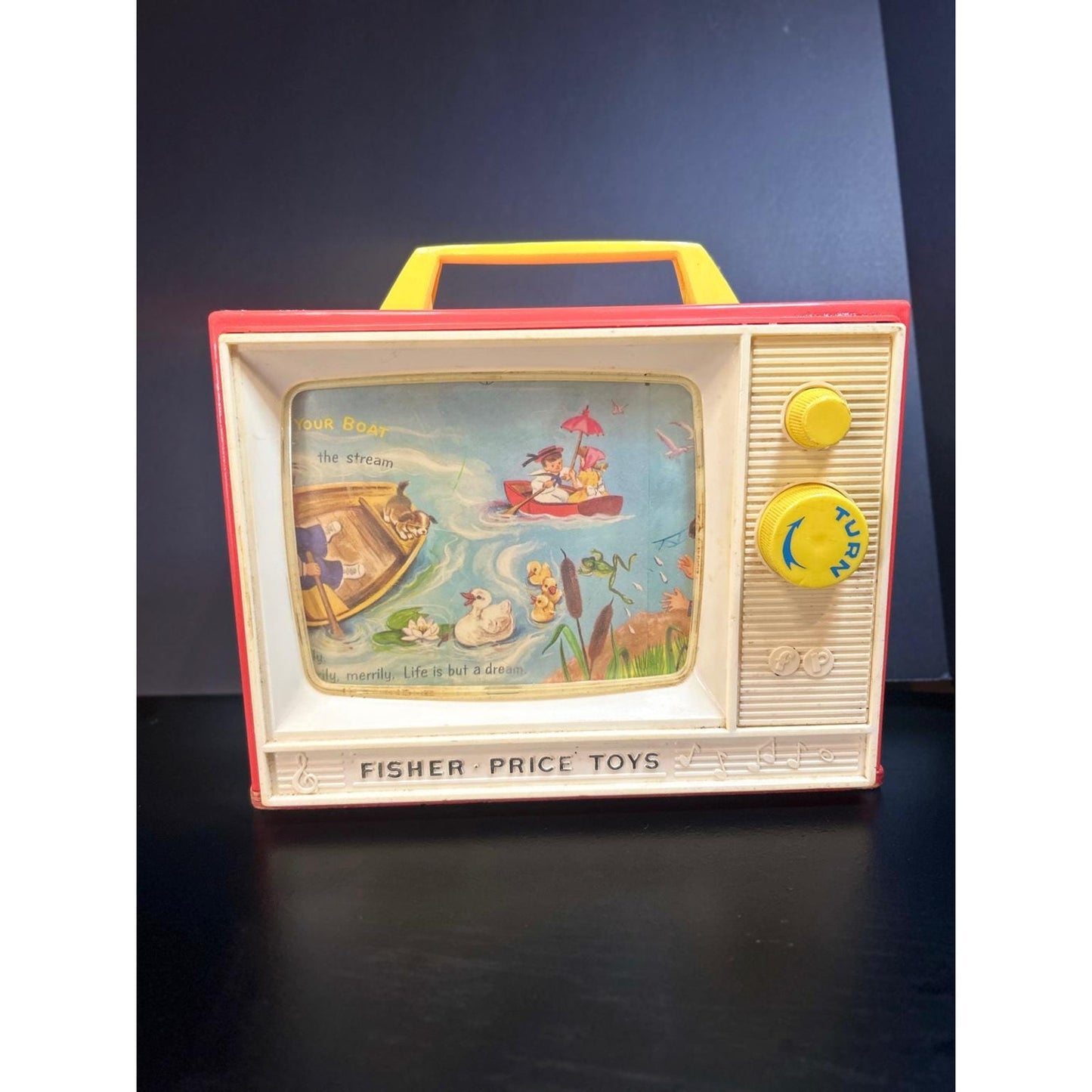 Vintage Fisher-Price Two Tune Music Box TV #114 – London Bridge & Row Row Row Your Boat – Working