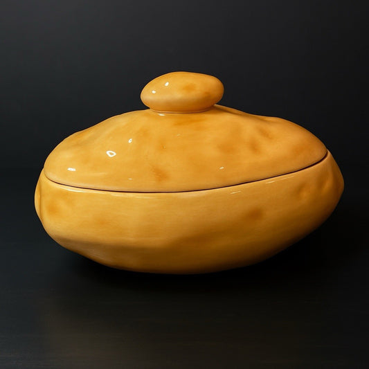 Vintage Ceramic Potato Dish Atlantic Mold Signed E. Flagg 1982 Lidded Server