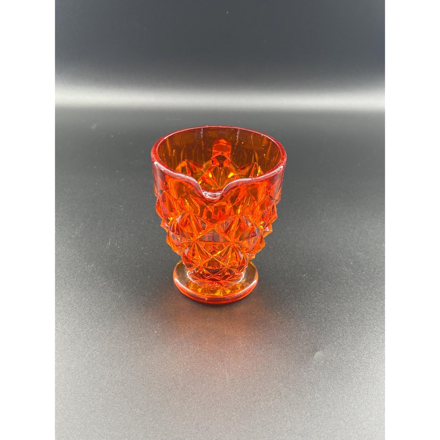 Vintage Amberina Glass Creamer | UV Reactive | Diamond Cut Pressed Glass | Footed Cream Pitcher