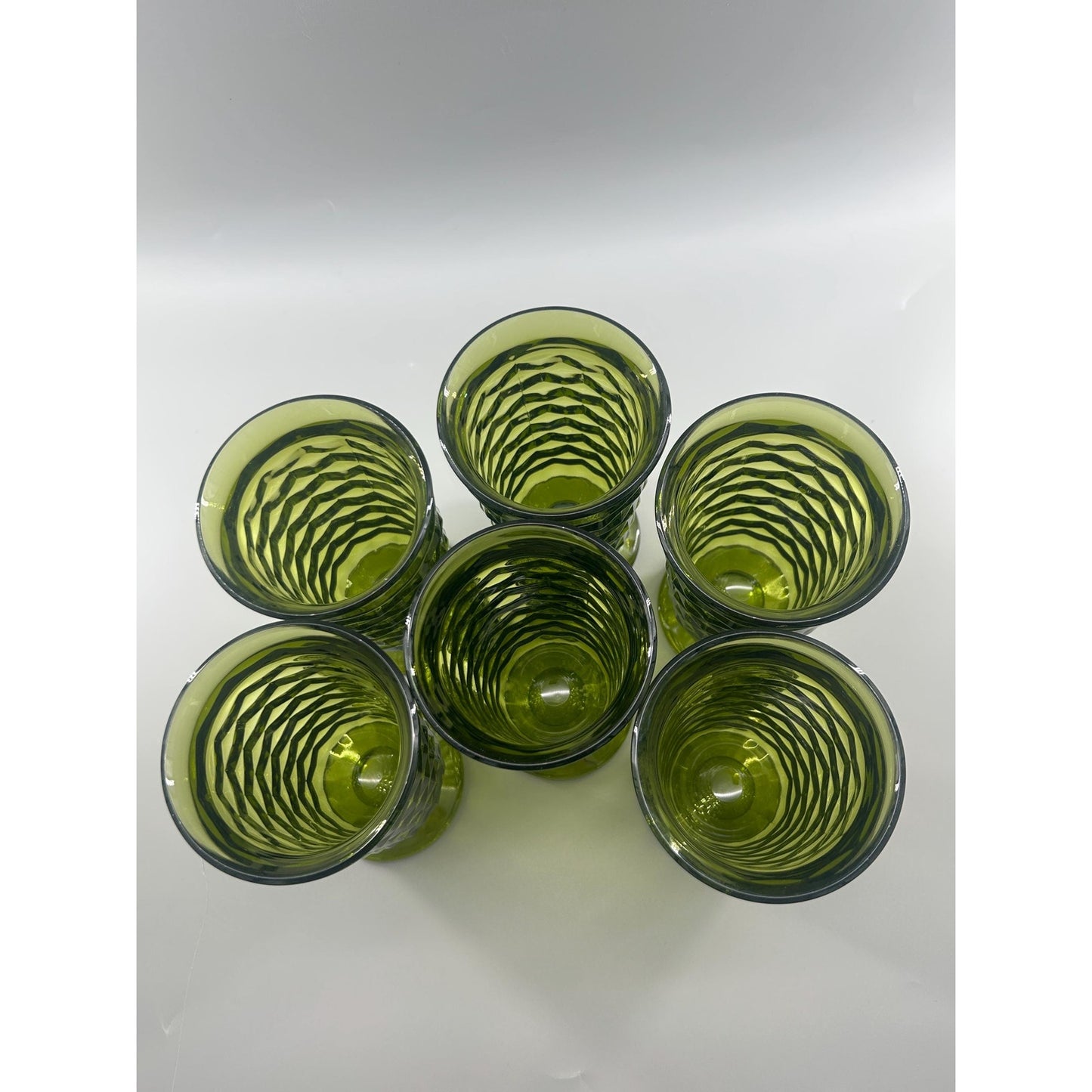 Vintage Indiana Glass Whitehall Cube Tumblers Set of 6 Avocado Green Footed Glasses Mid Century Barware Retro Drinkware