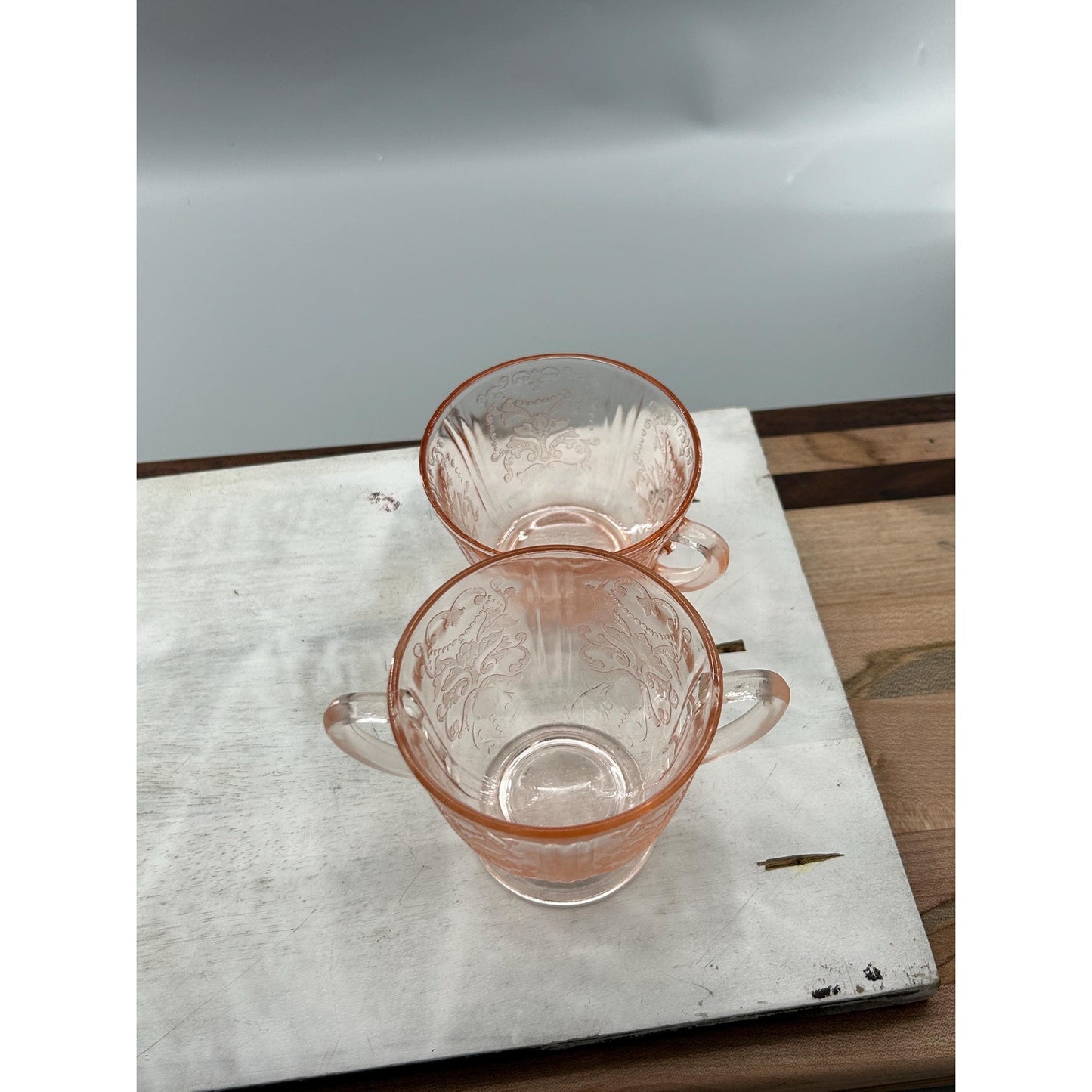 Federal Glass Madrid Pink Depression Glass Sugar & Creamer Set | 1930s Vintage Etched Tableware