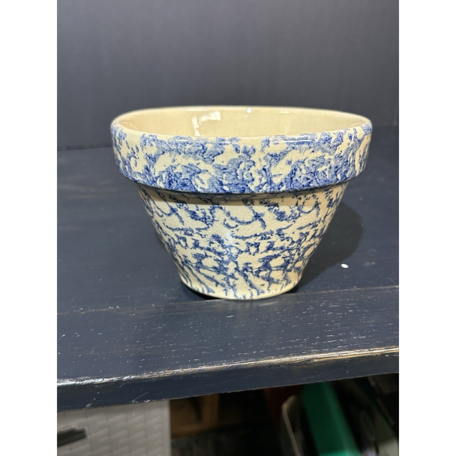 RRP Ransbottom 305 blue spongeware bowl overall condition