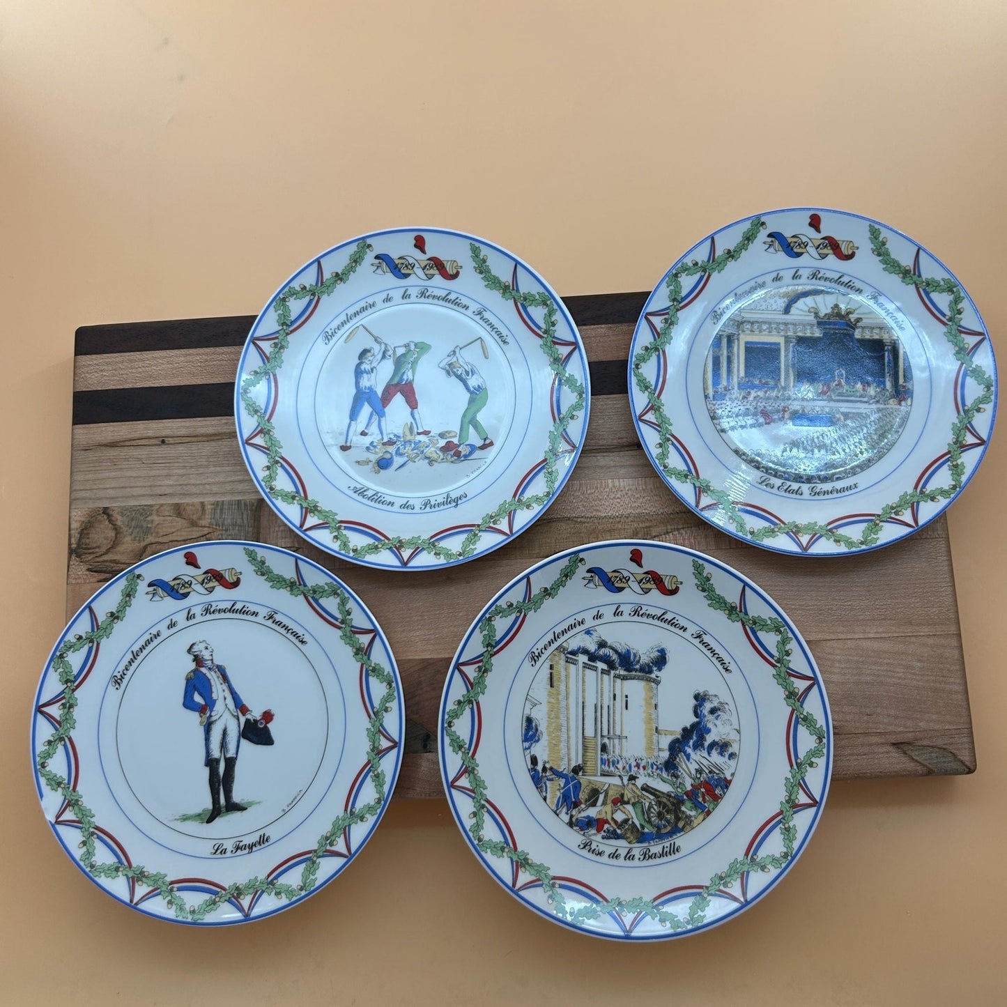 French Revolution Bicentennial Plate Set • Apilco France Porcelain • Bastille Lafayette Estates General • 1989 Wall Decor