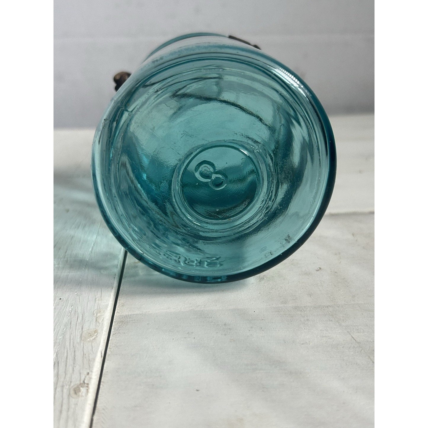 Vintage Ball Sure Seal Pint Mason Jar Blue Aqua Wire Bail w/ Lid – 1930s USA
