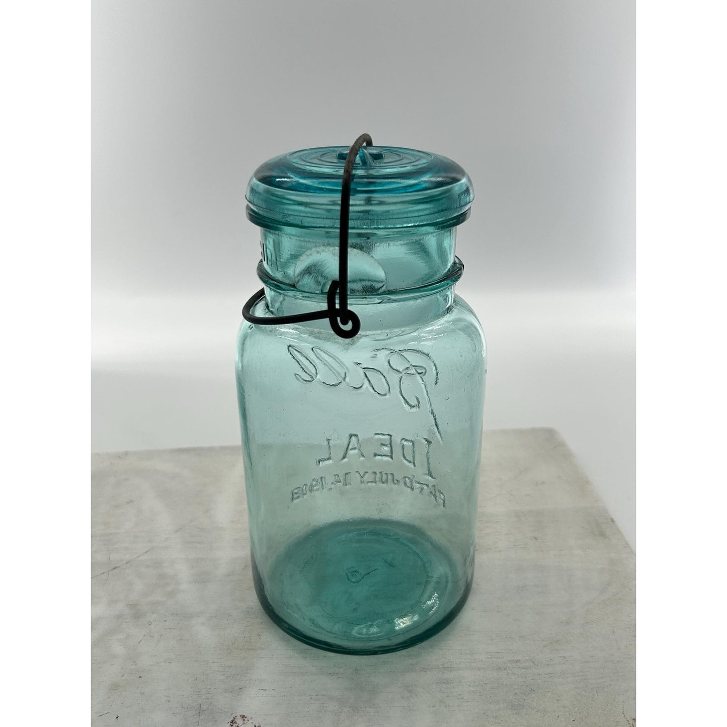 Antique Ball Ideal Aqua Blue Mason Jar Wire Bail Glass Lid Pat July 14 1908 Deep Embossed Fruit Jar Vintage Canning Jar Farmhouse Kitchen