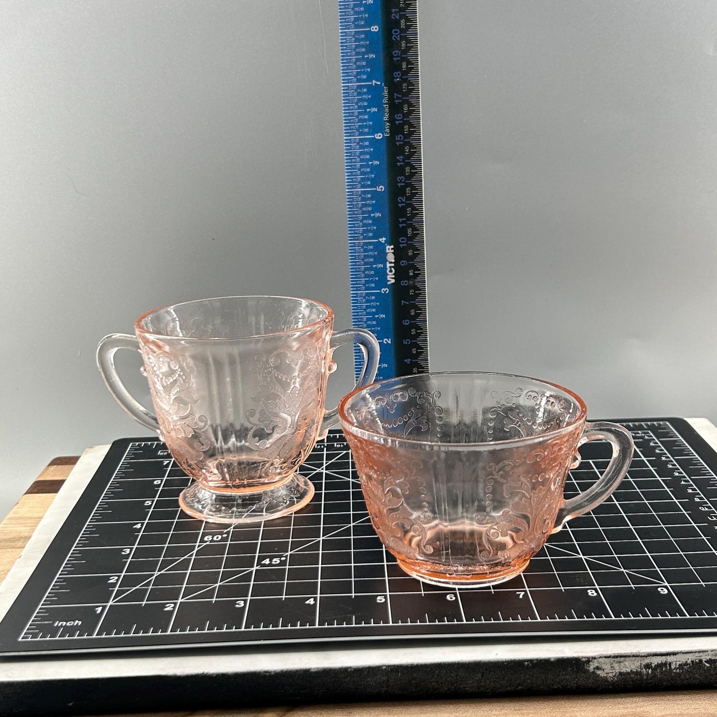 Federal Glass Madrid Pink Depression Glass Sugar & Creamer Set | 1930s Vintage Etched Tableware