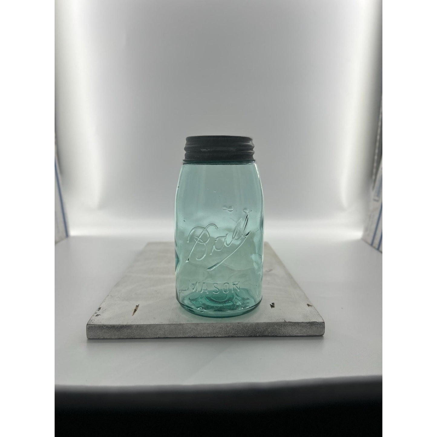 Antique Ball Mason Quart Deep Teal Aqua 1910–1923 Underlined Script Near Mint Zinc Lid 100+ Year Old Vintage Canning Jar