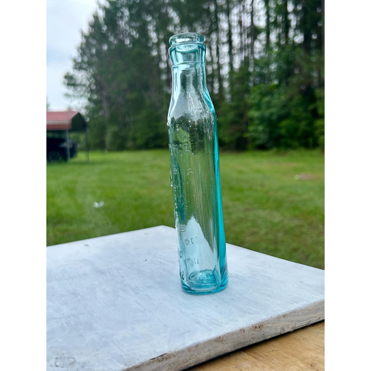 Antique Scott’s Emulsion Aqua Blue Cod Liver Oil With Lime & Soda Bottle Embossed Fisherman Patent Medicine
