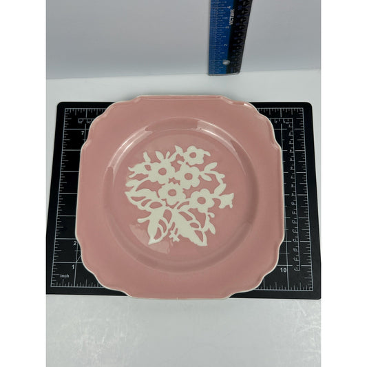 Vintage Harker Cameoware Pink Plates – Floral Silhouette Cameo Design – 1950s Pottery Pair – Mid Century Decor – Rare Pink Wall Display