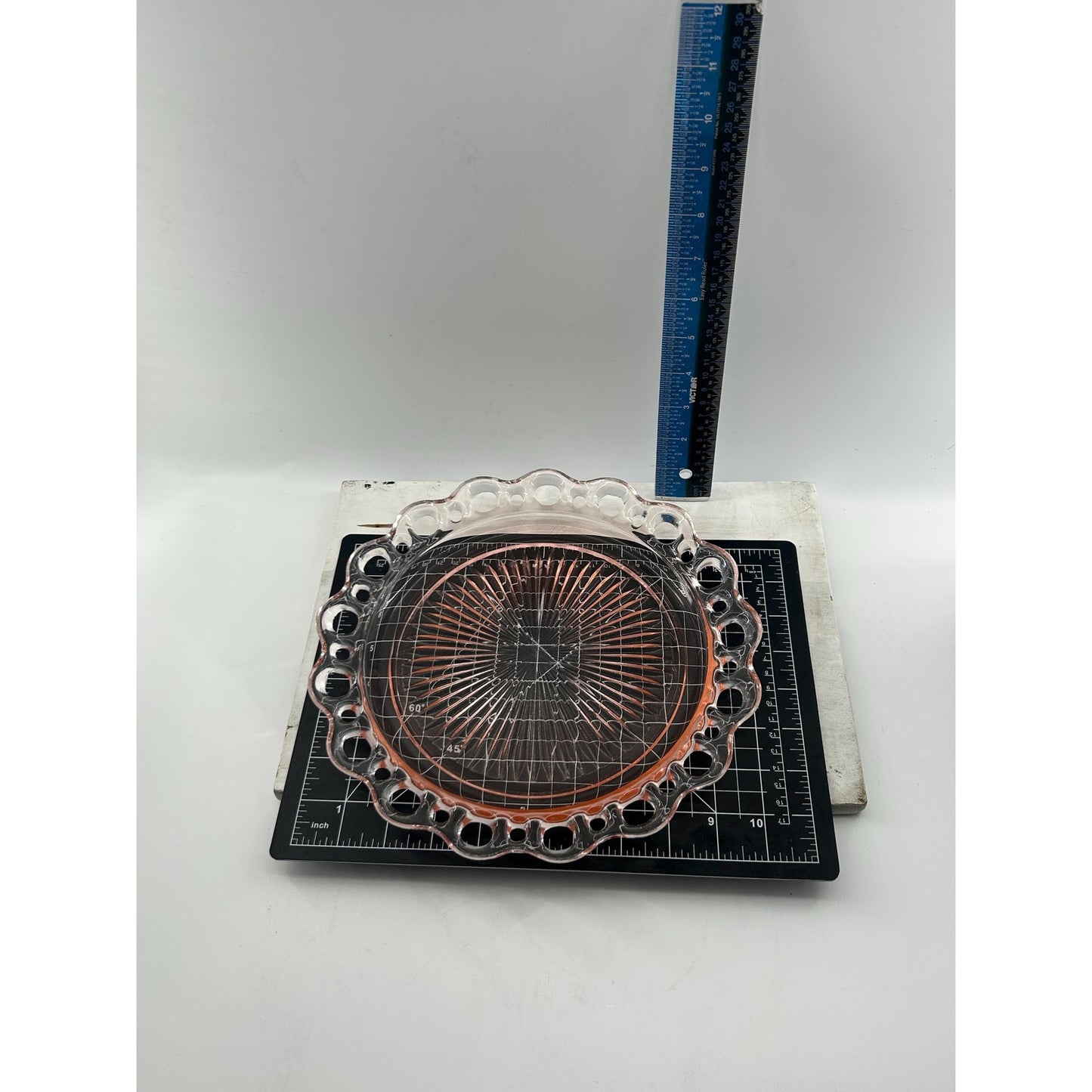 Pink Depression Glass Plate 1930s Art Deco Pressed Glass Serving Dish Scalloped Rim Vintage Collectible Glassware