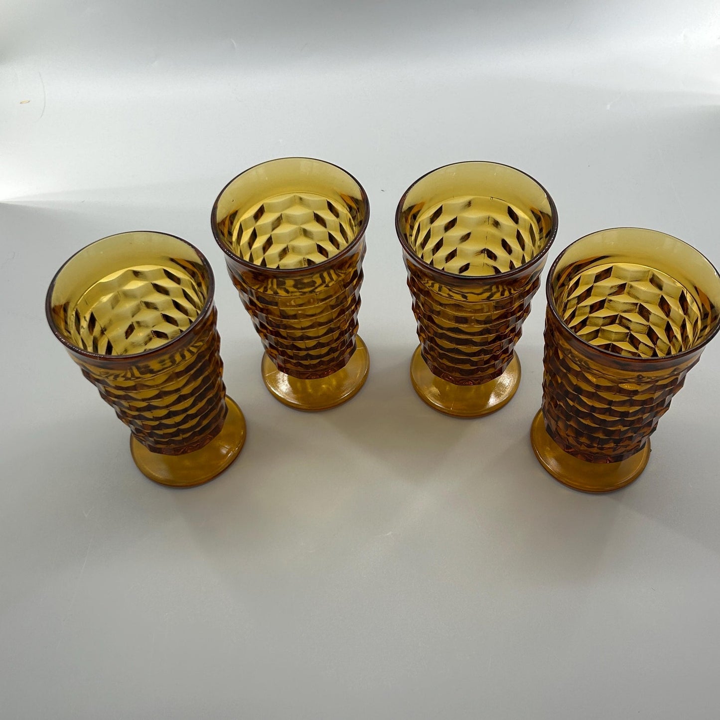Vintage Indiana Glass Whitehall Cube Tumblers Set of 4 Amber Footed Glasses Mid Century Barware Retro Drinkware. Honey Brown Root Beer MCM