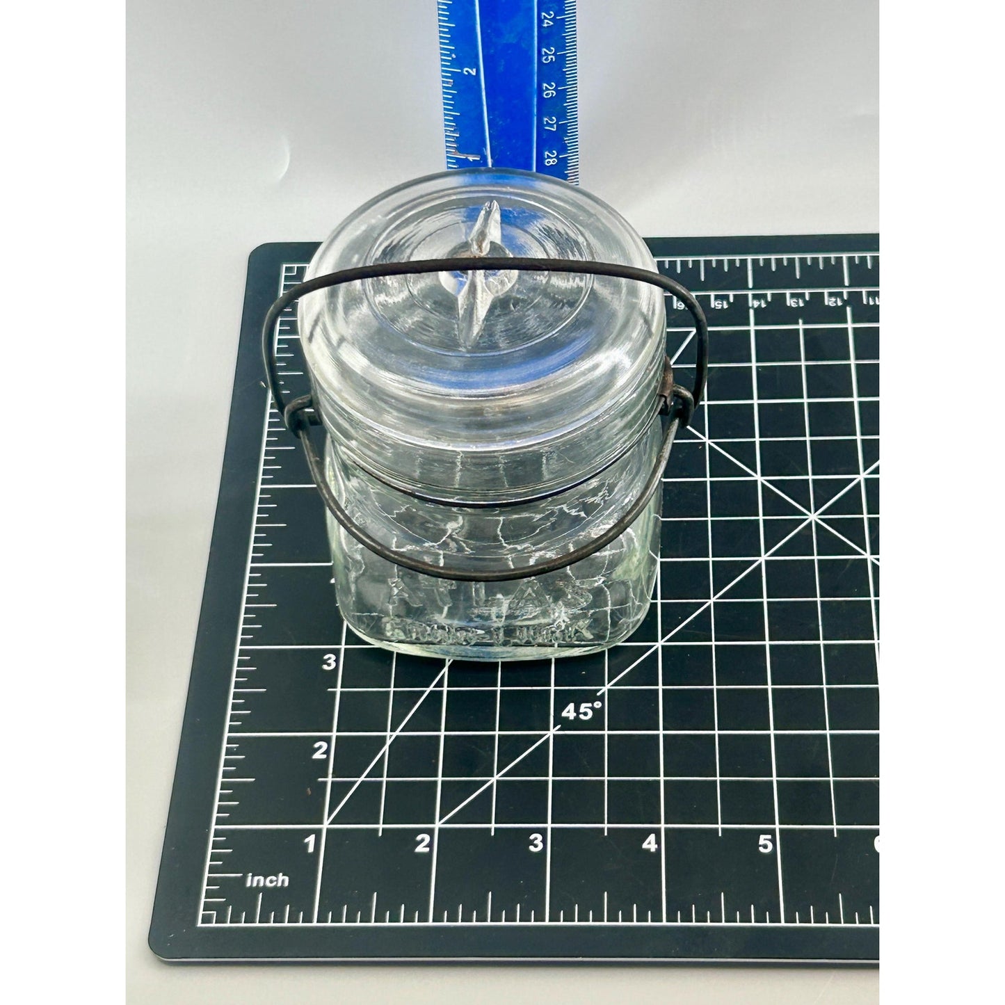 Atlas Good Luck Clover Half Pint Mason Jar Original Wire Bail Glass Lid Antique Hazel Atlas 1920s
