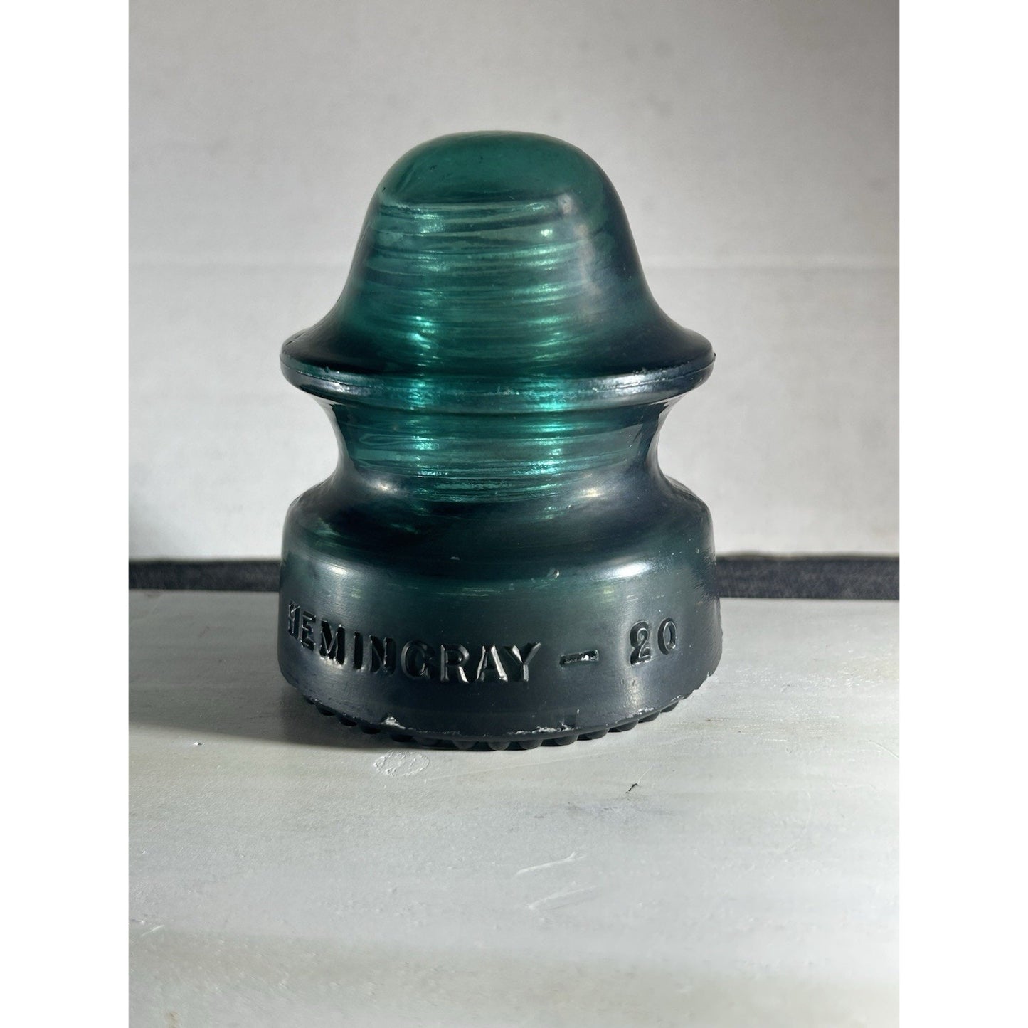RARE Vintage Green Black Swirl Hemingray 20 Glass Insulator Matte Glass. Scarce!
