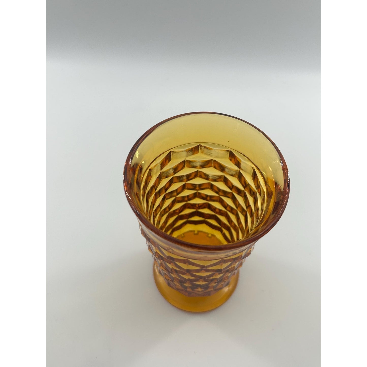 Mid Century Modern Amber Glass Vase | Tall Footed Diamond Pattern Vase | MCM Golden Yellow Art Glass Decor
