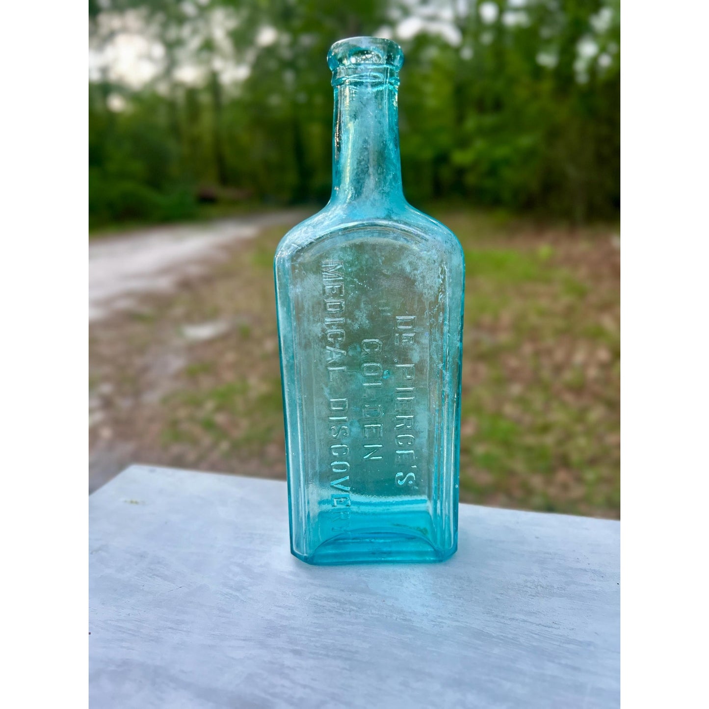 Antique Dr Pierce Golden Medical Discovery Aqua Blue Medicine Bottle Buffalo NY Patent Medicine c1880s