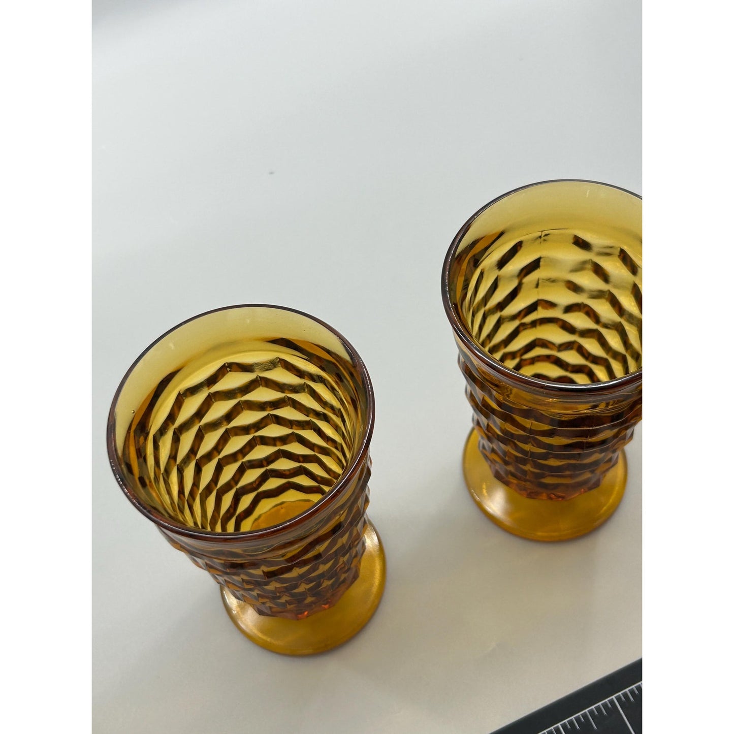 Vintage Indiana Glass Whitehall Cube Tumblers Set of 4 Amber Footed Glasses Mid Century Barware Retro Drinkware. Honey Brown Root Beer MCM