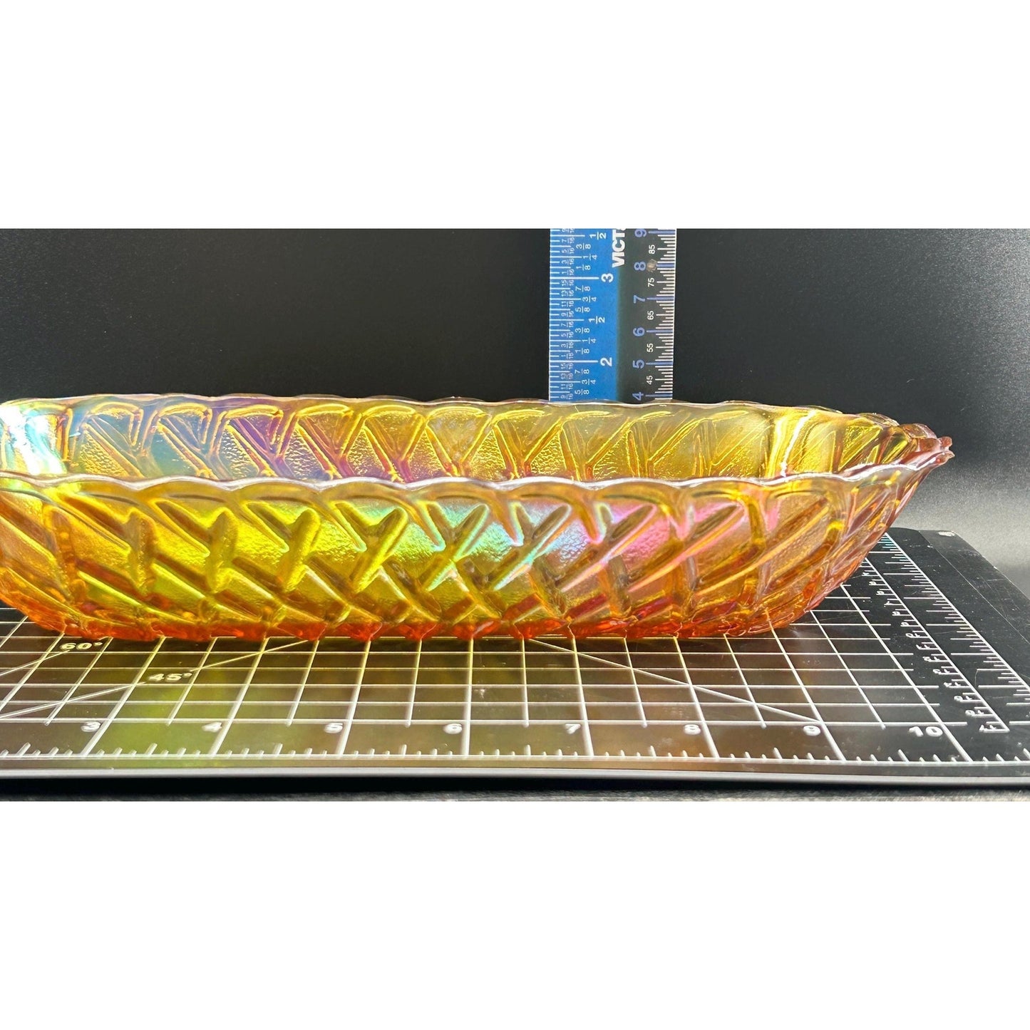 Vintage Indiana Carnival Glass Relish Tray – Marigold Iridescent Diamond Pattern