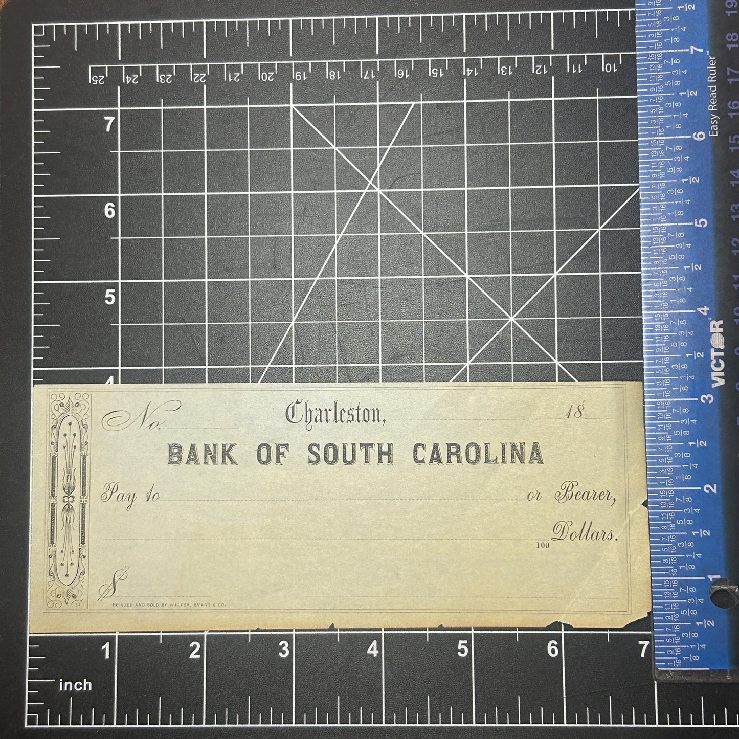 Antique Bank of South Carolina Check Charleston SC | 1800s Blank Bank Note Form | Southern Ephemera Paper Collectible. Very rare civil war!