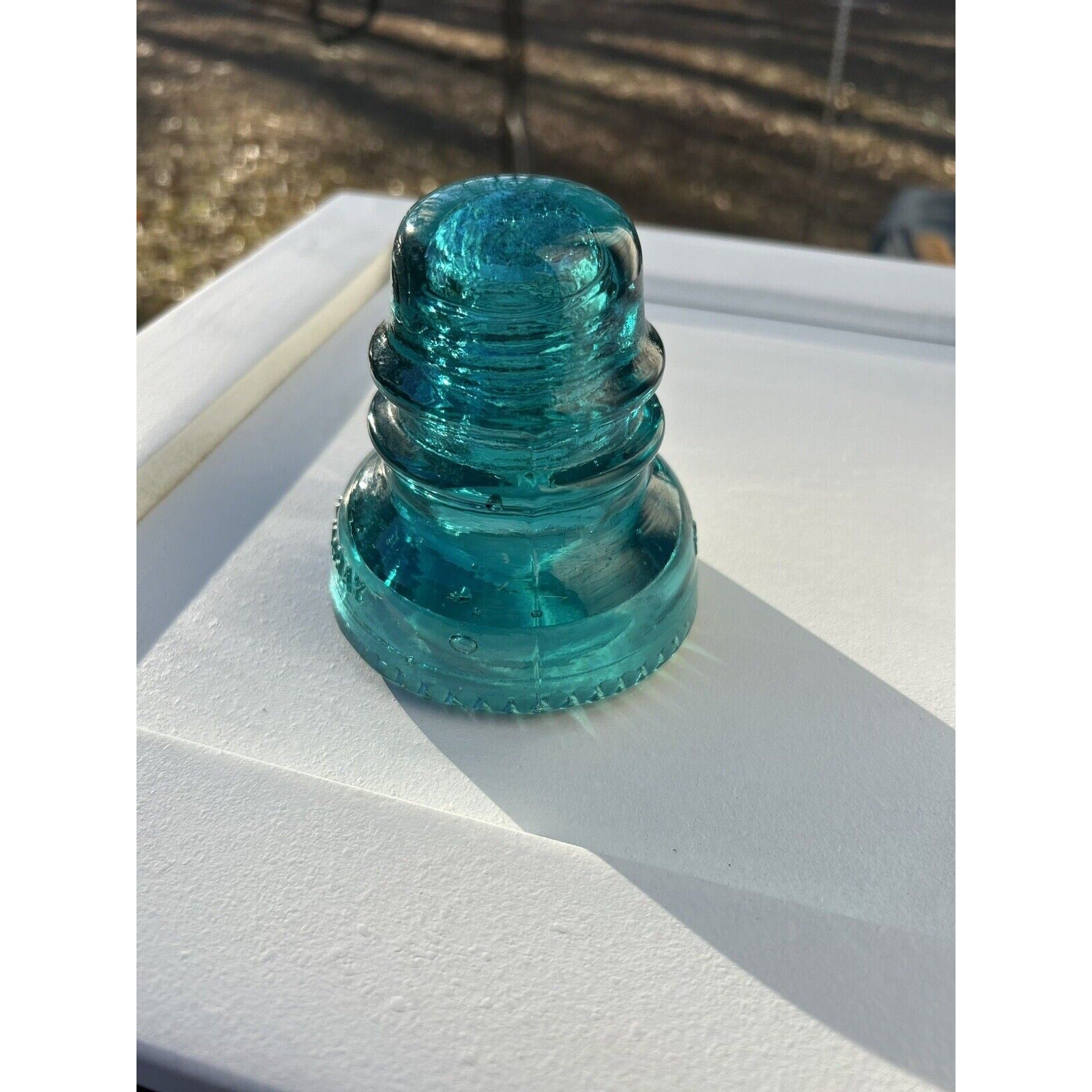 Vintage Hemingray No 40 blue glass insulator base mark