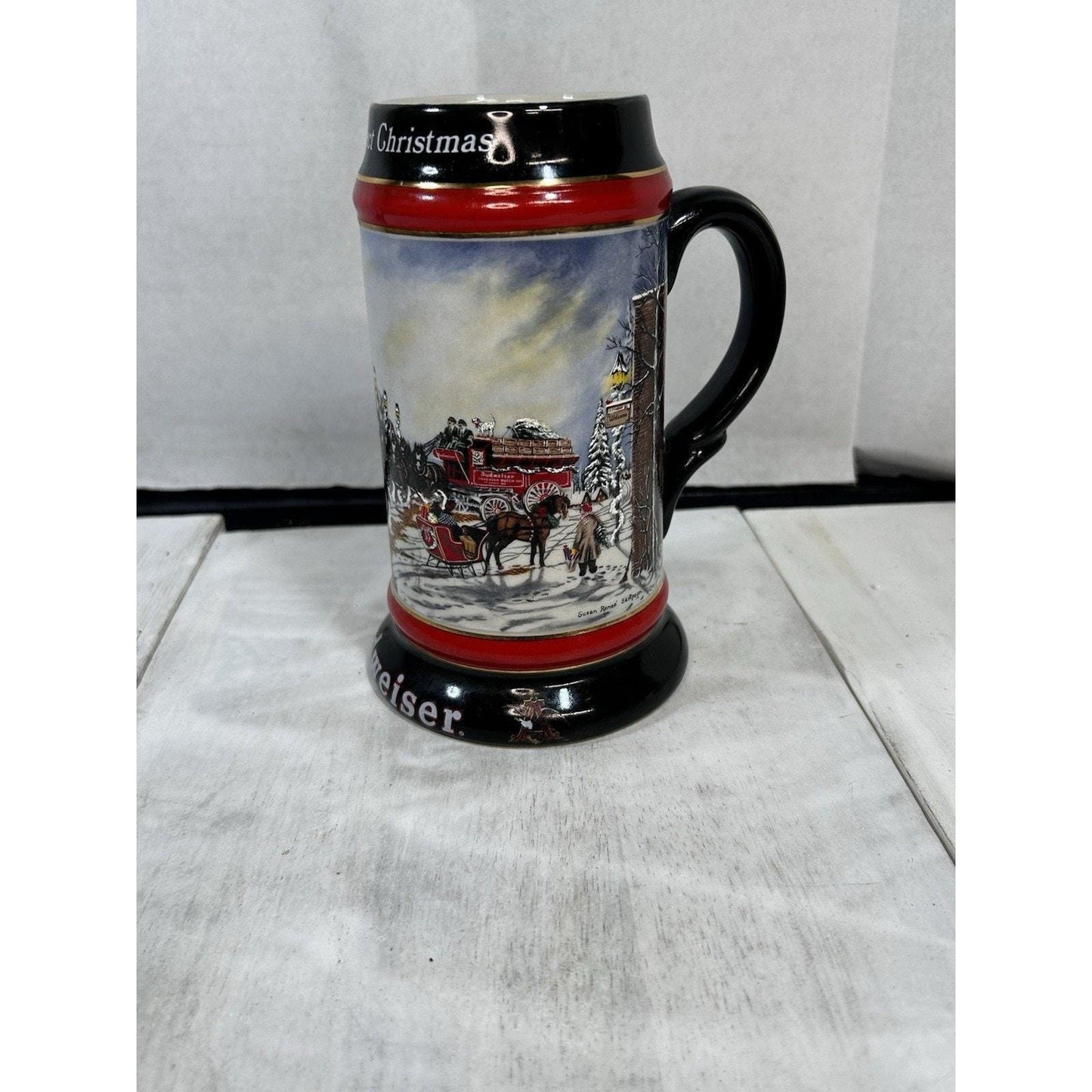 Vintage Budweiser Clydesdales Beer Stein 1992 A Perfect Christmas Holiday Mug Anheuser Busch Ceramarte Breweriana . Great Christmas gift