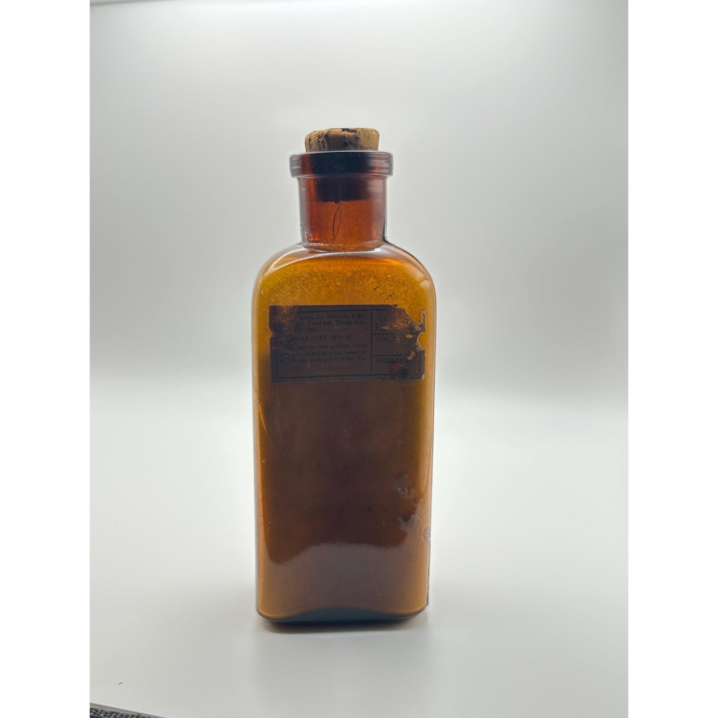 Antique Eli Lilly Calcium Sulphide Tablet Bottle w/ Original Contents & Cork