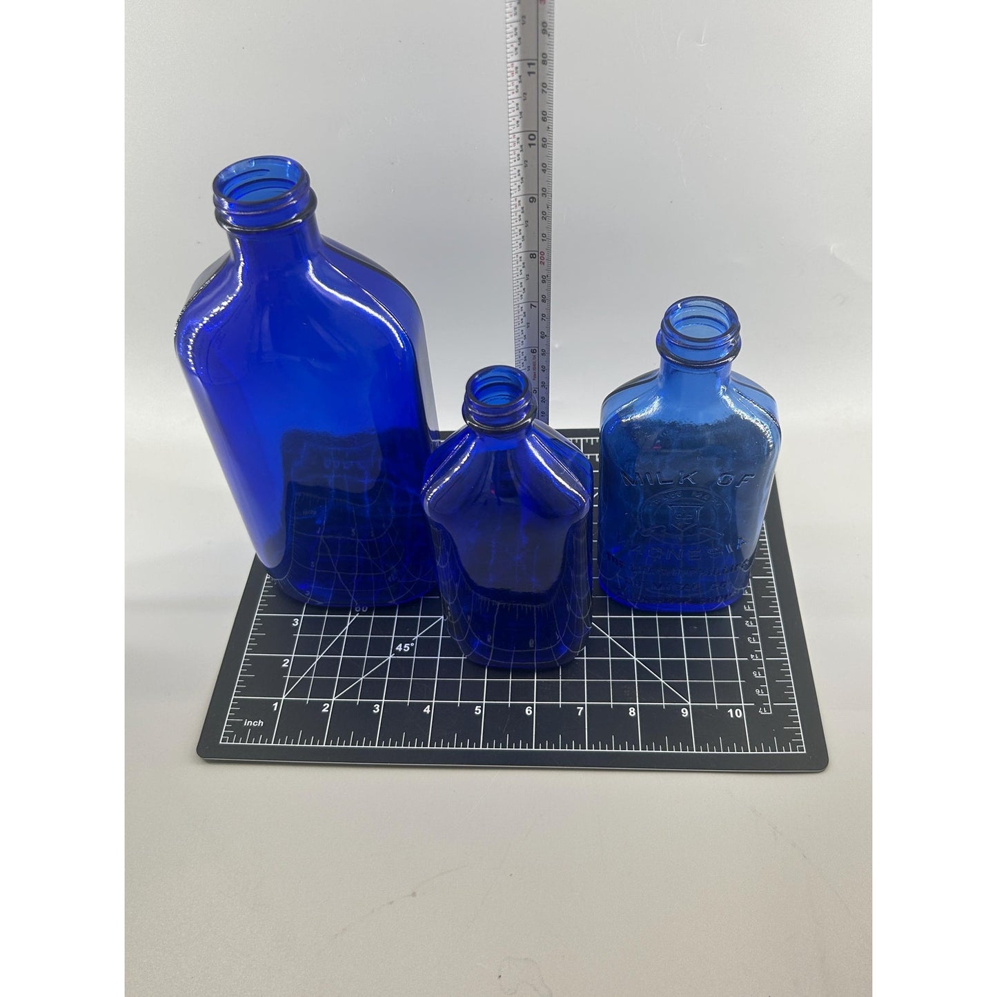 Antique Cobalt Blue Apothecary Bottle Lot Phillips Milk of Magnesia Pharmacy Drugstore Glass Decor